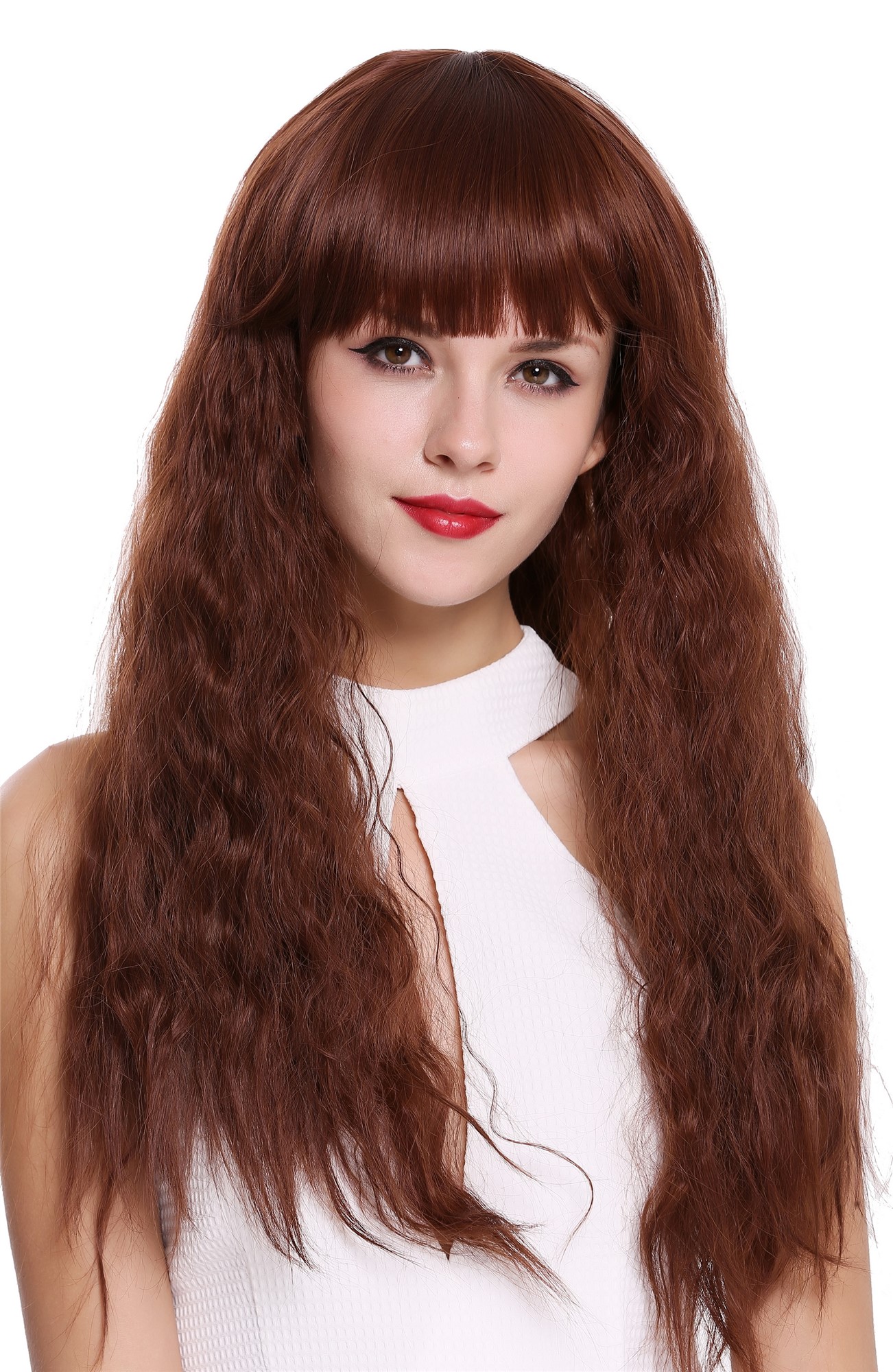 wellige Tressen-Perücke mit Kopfhaut-Imitat Kupferbraun-Mahagonibraun-Mix lange Haare für Damen