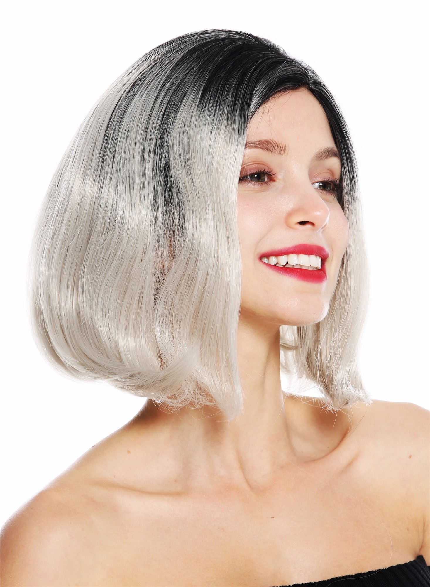 Women's wig short bob long bob middle parting ombre black grey GFW3131A, front view, WIG ME UP: Your Perücken Online Shop Quality Wigs, Ladies, gray-black mix, straight, short