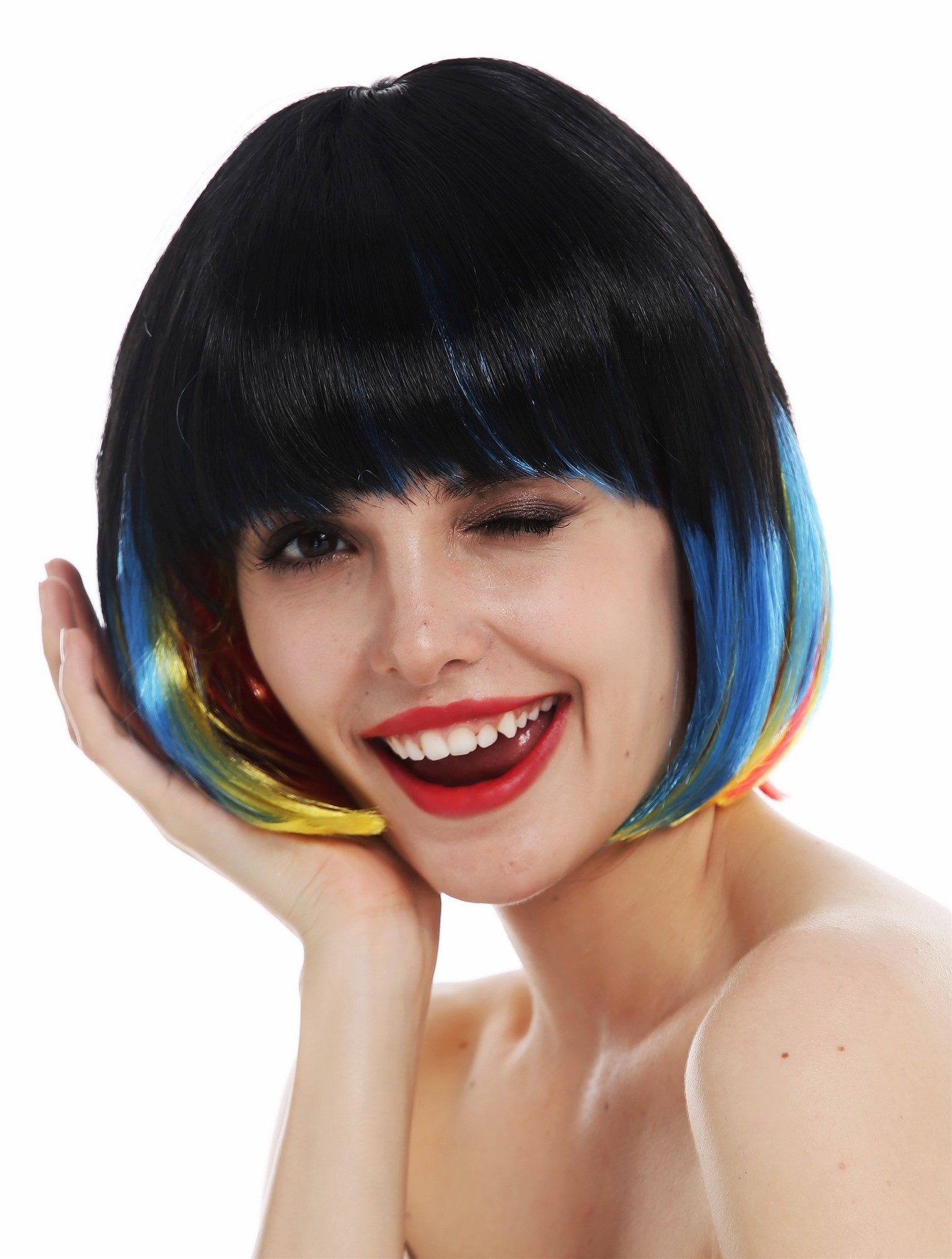 Party Wig, Ladies, Black, Red, Yellow, Blue, straight, short