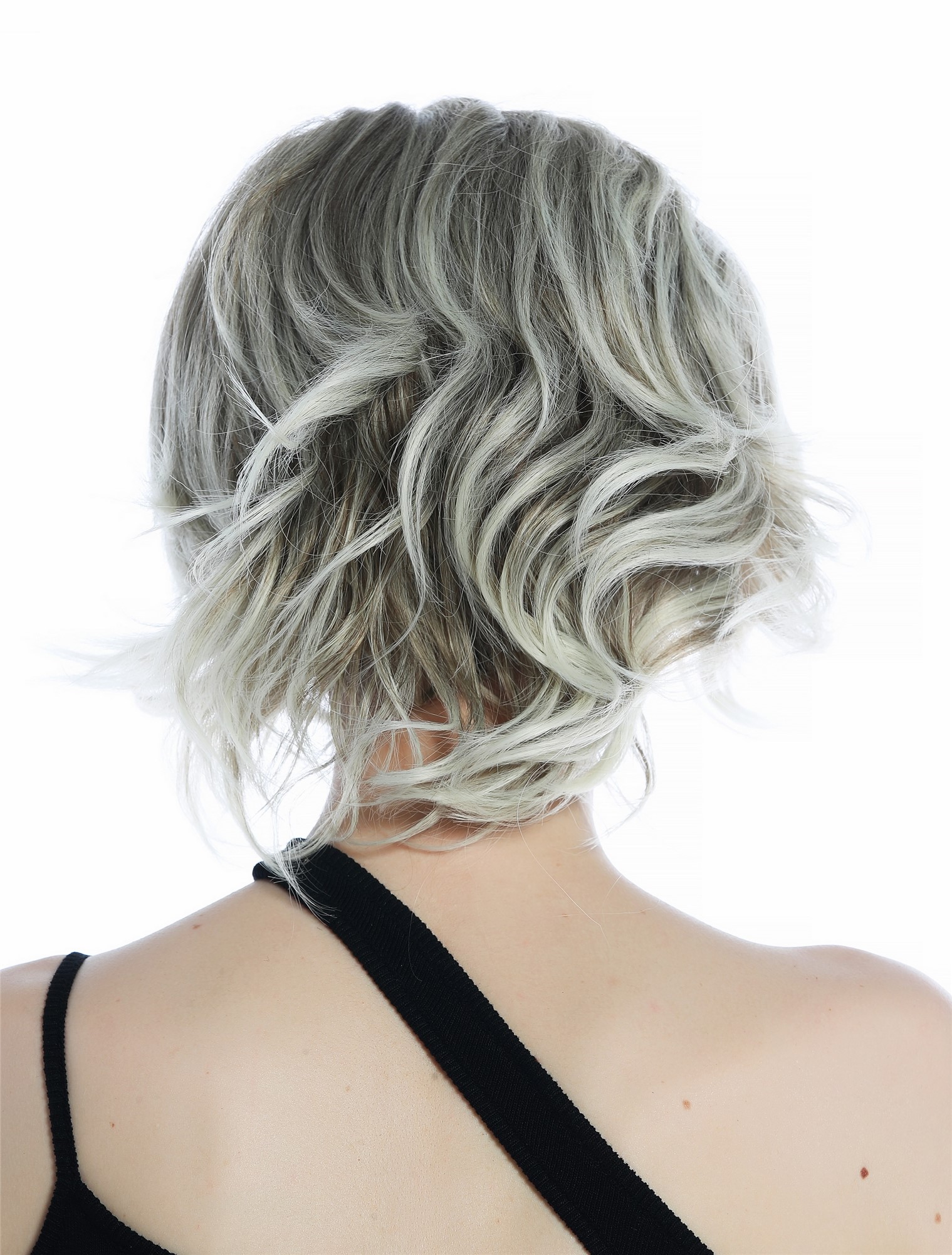 hochwertige Qualitätsperücken, Perücke kurz wild gewellt gescheitelt Scheitel Balayage Hellbraun Hellblond DW3334-10T613, Ansicht 6, WIG ME UP: Ihr Perücken Online Shop wellige Tressen-Perücke mit Kopfhaut-Imitat Matthellbraun mit pearlblonden Strähnen schulterlange Haare für Damen