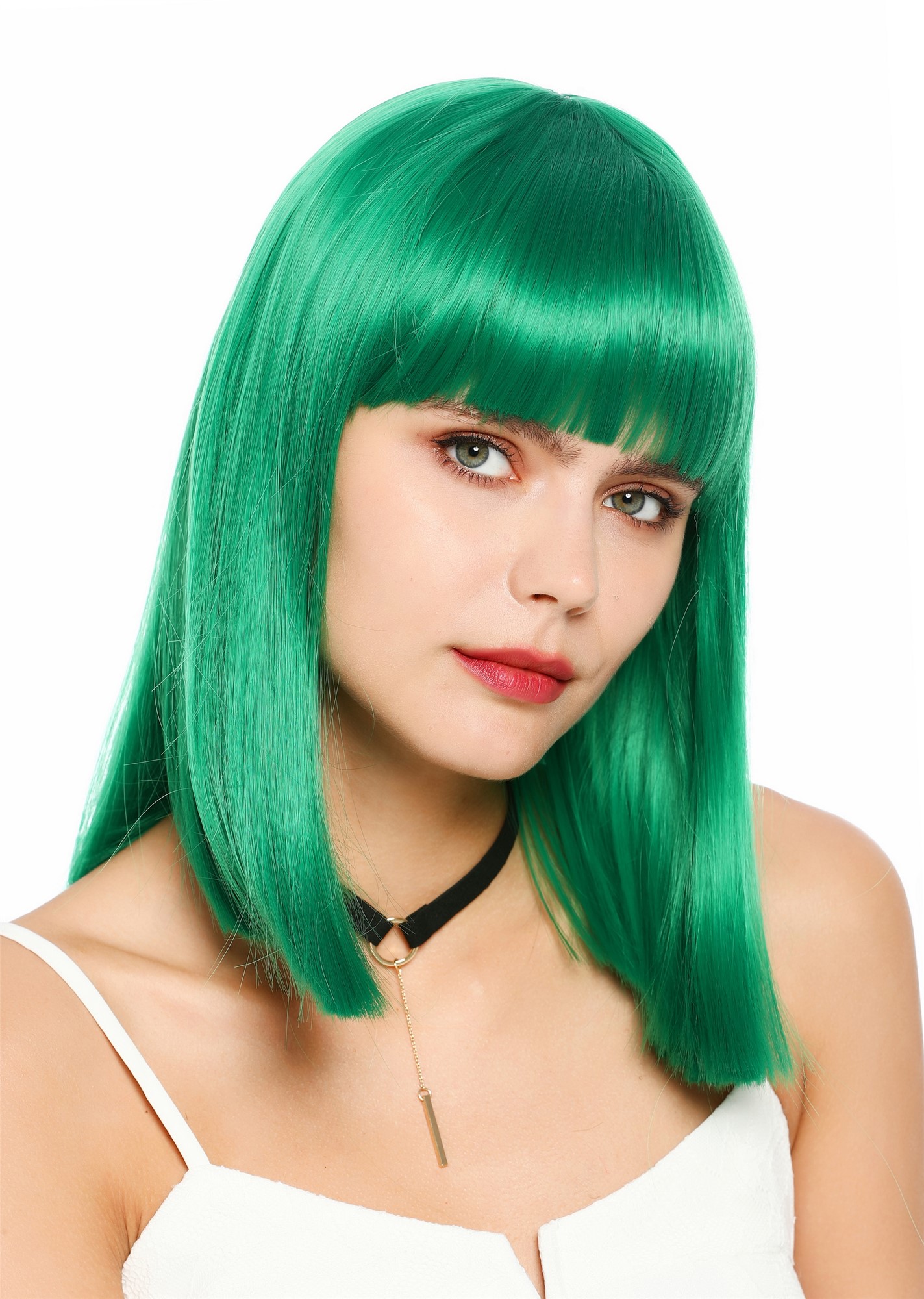 Damenperücke schulterlang blunt cut glatt breiter Pony Disco Grün SZL1498-DHTSTFG43