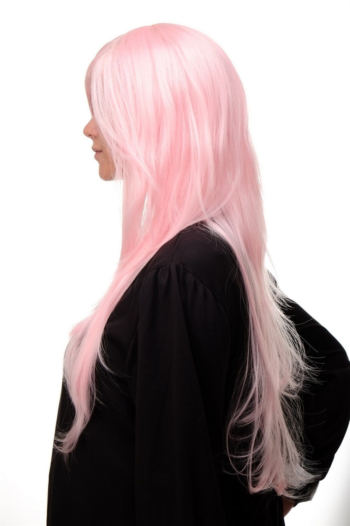 hochwertige Qualitätsperücken, Perücke sehr langes glattes gestuftes Haar Scheitel Rosa Hellrosa 3110-T2333, Ansicht 2, WIG ME UP: Ihr Perücken Online Shop glatte Tressen-Perücke mit Kopfhaut-Imitat Hellrosa sehr lange Haare für Damen