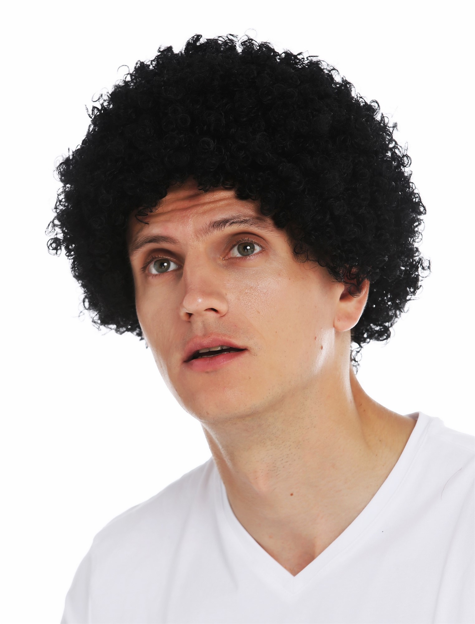 Wig woman man Halloween carnival short thick afro frizzy curls black MMAS-6M, view 2, WIG ME UP: Your Perücken Online Shop Party Wig, Unisex, pitch black, curled, short