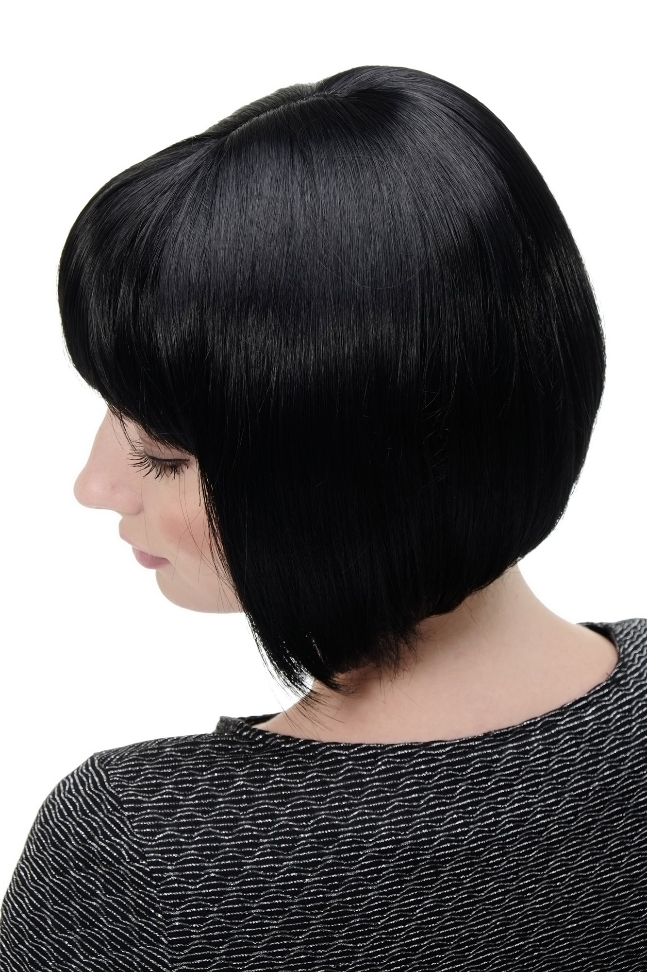 hochwertige Qualitätsperücken, Sexy Damen Bob Perücke glatte kurze Haare mit Pony Schwarz 703-1, Ansicht 2, WIG ME UP: Ihr Perücken Online Shop glatte Tressen-Perücke mit Kopfhaut-Imitat Schwarz kurze Haare für Damen