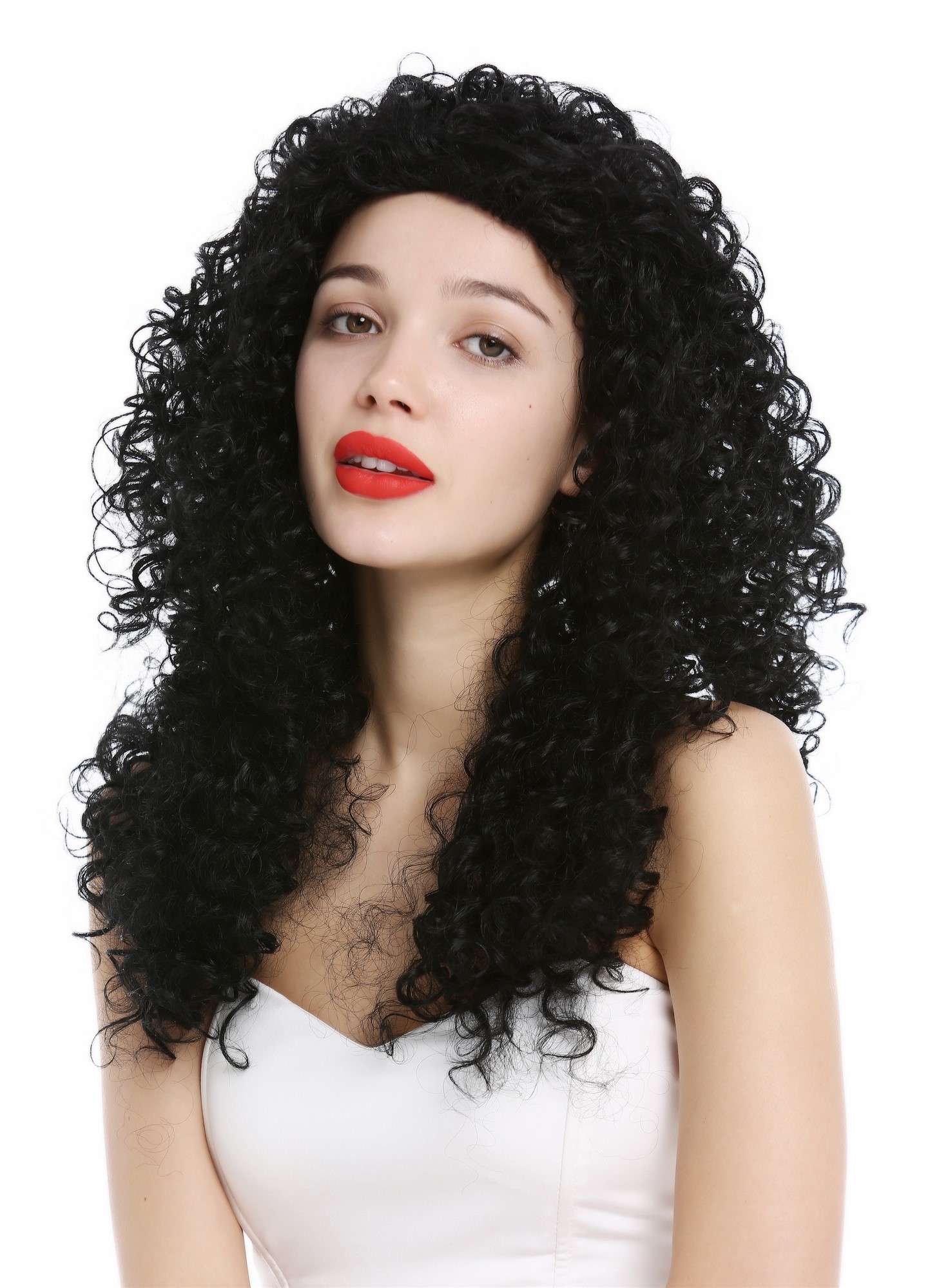 Lady Wig Women ´long very curly voluminous curls curled black VK-35, front view, WIG ME UP: Your Perücken Online Shop Quality Wigs, Ladies, Black, curled, long