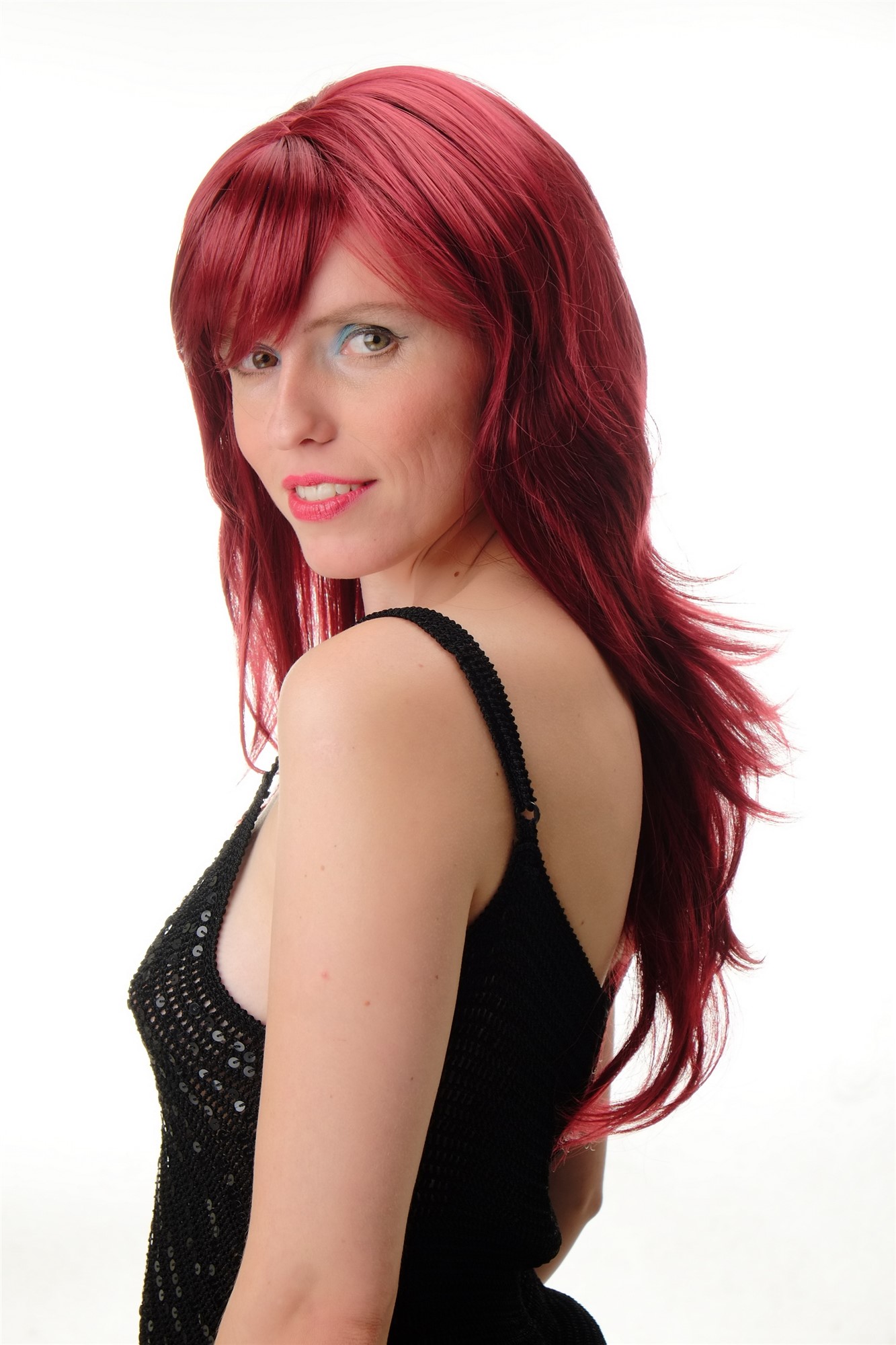 Lady wig long straight to wavy elaborately styled fringe burgundy red GFW244A, view 2, WIG ME UP: Your Perücken Online Shop Quality Wigs, Ladies, Red, wavy, long