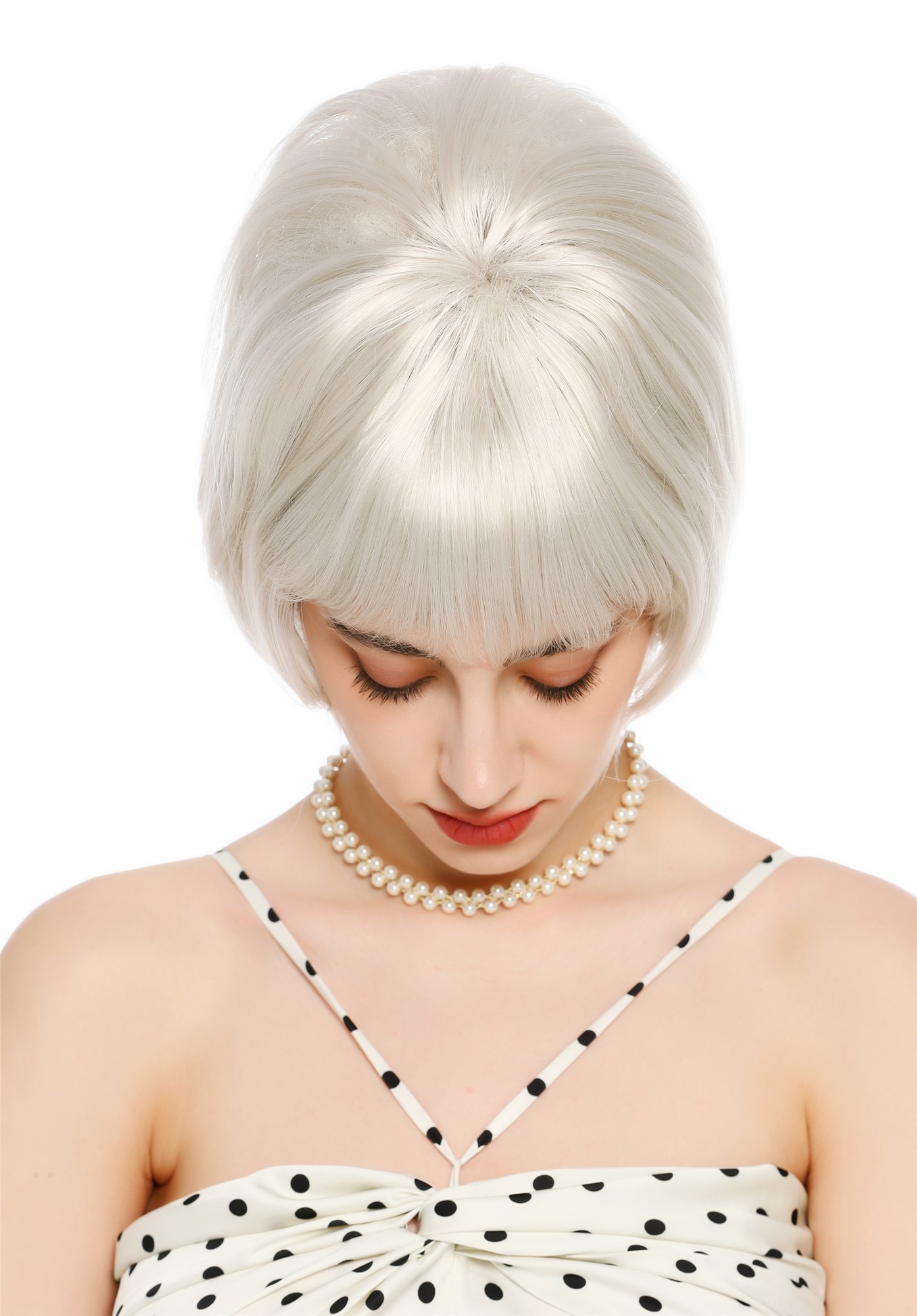 Perücke Damen Retro Vintage 50er 60er Beehive Turmfrisur hochtoupiert kurz Pony Hellblond Blond VK-71-60