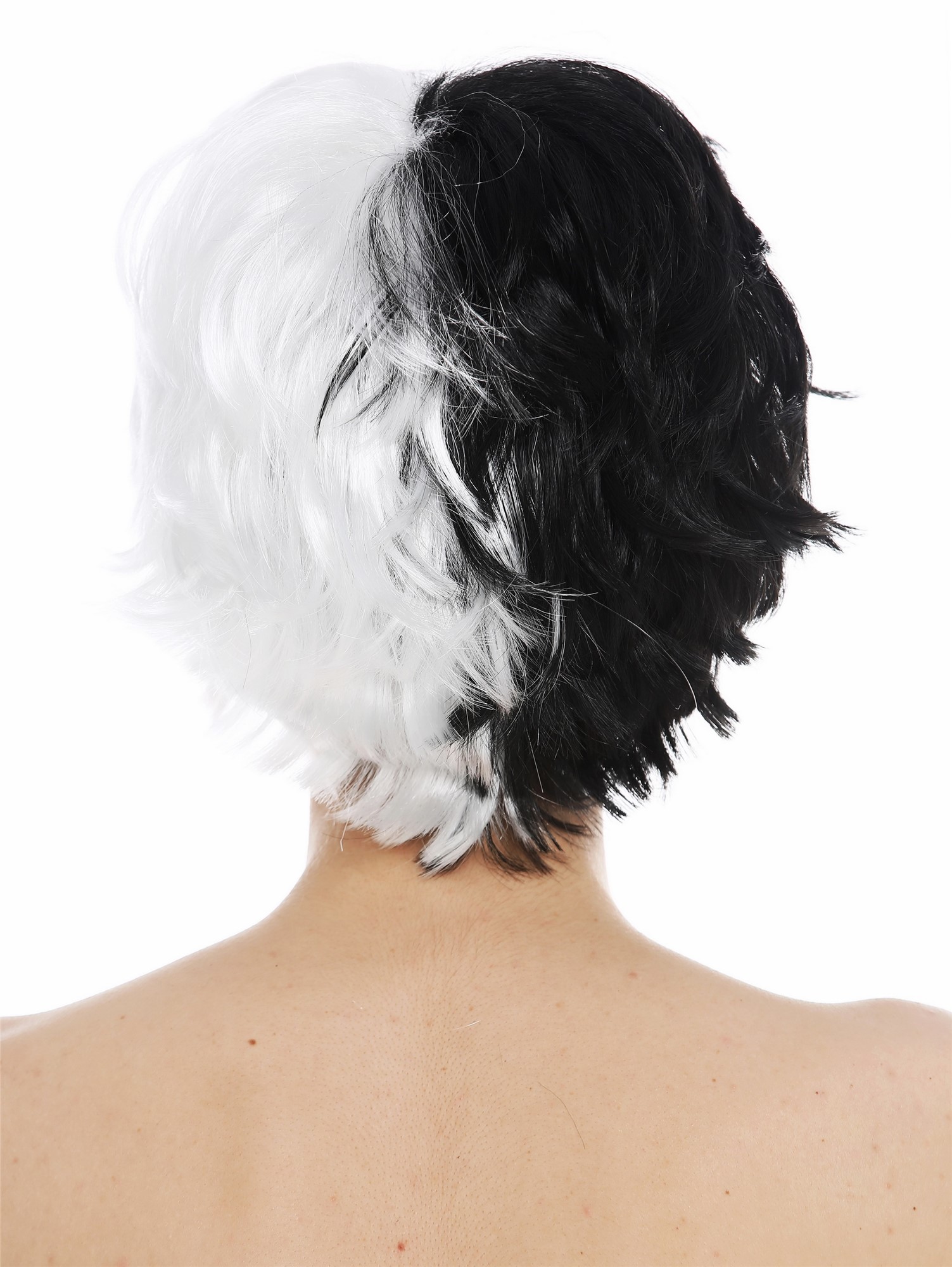 Wig carnival women short wild crazy black white half and half witch QSS-229 , view 6, WIG ME UP: Your Perücken Online Shop Party Wig, Ladies, deep black and white mix, wavy, short