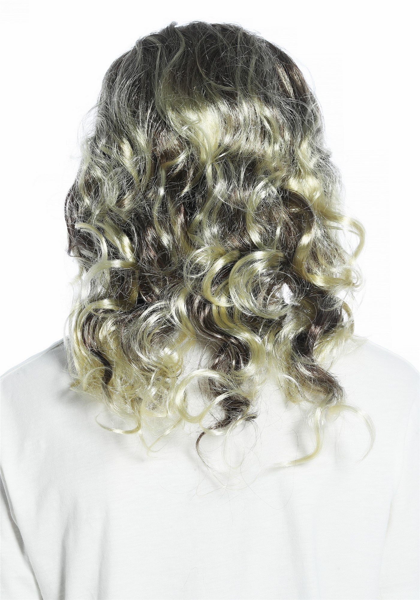 Wig & beard brown streaked with blond wild curled prophet hipster hermit CW-024, view 5, WIG ME UP: Your Perücken Online Shop Party Wig, Men, Brown,Blonde, wavy, shoulder-length