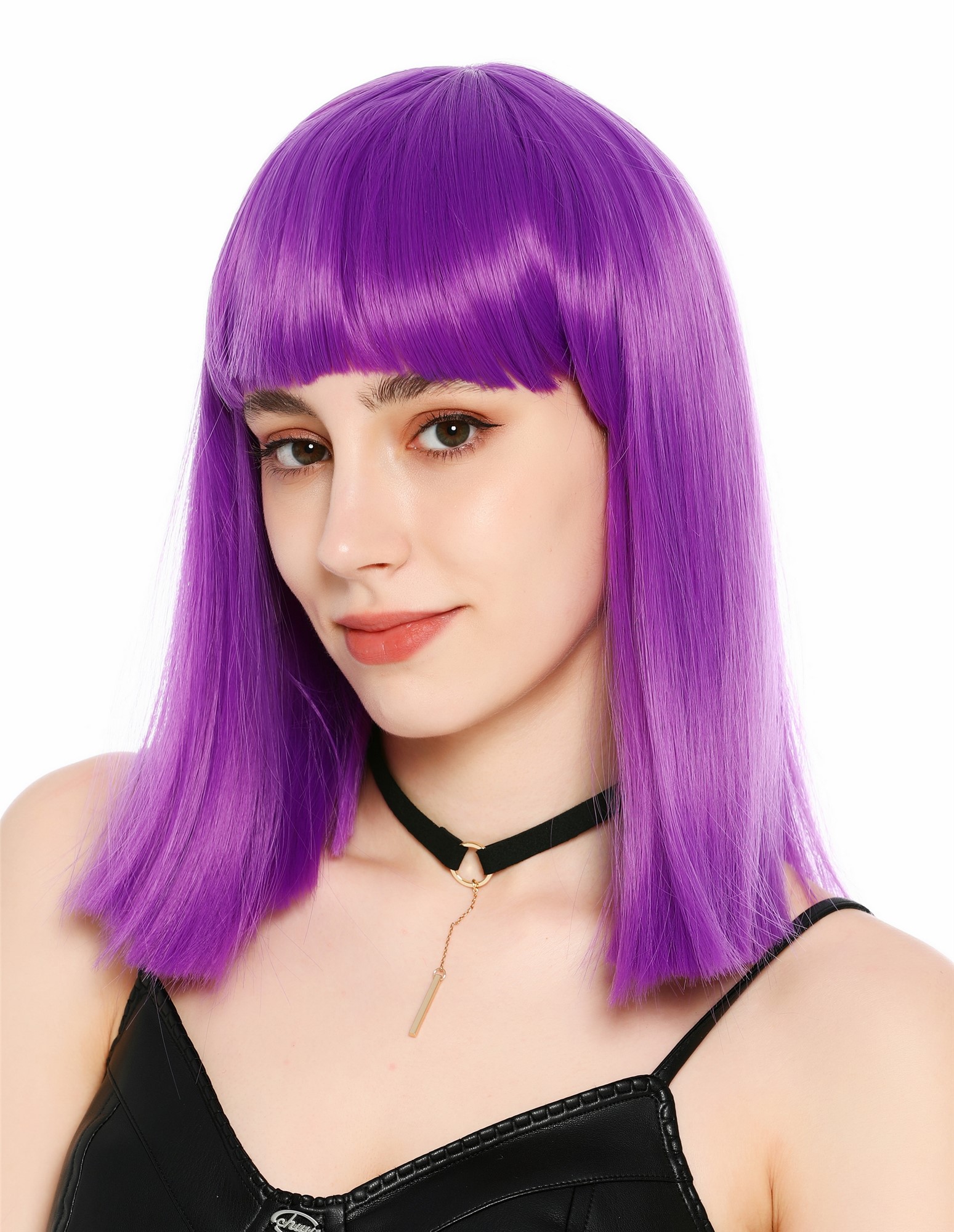 Damenperücke schulterlang glatt breiter Pony Disco Lila SZL1498-DHT2411
