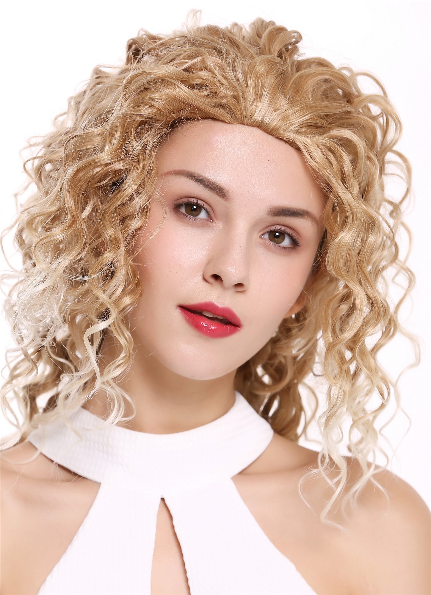 hochwertige Qualitätsperücken, Halbperücke 3/4 Perücke lang gelockt Blond Mix AG-27T613, Ansicht 3, WIG ME UP: Ihr Perücken Online Shop lockige Tressen-Perücke mit Gummizug Erdbeerblond-Platinblond-Mix lange Haare für Damen