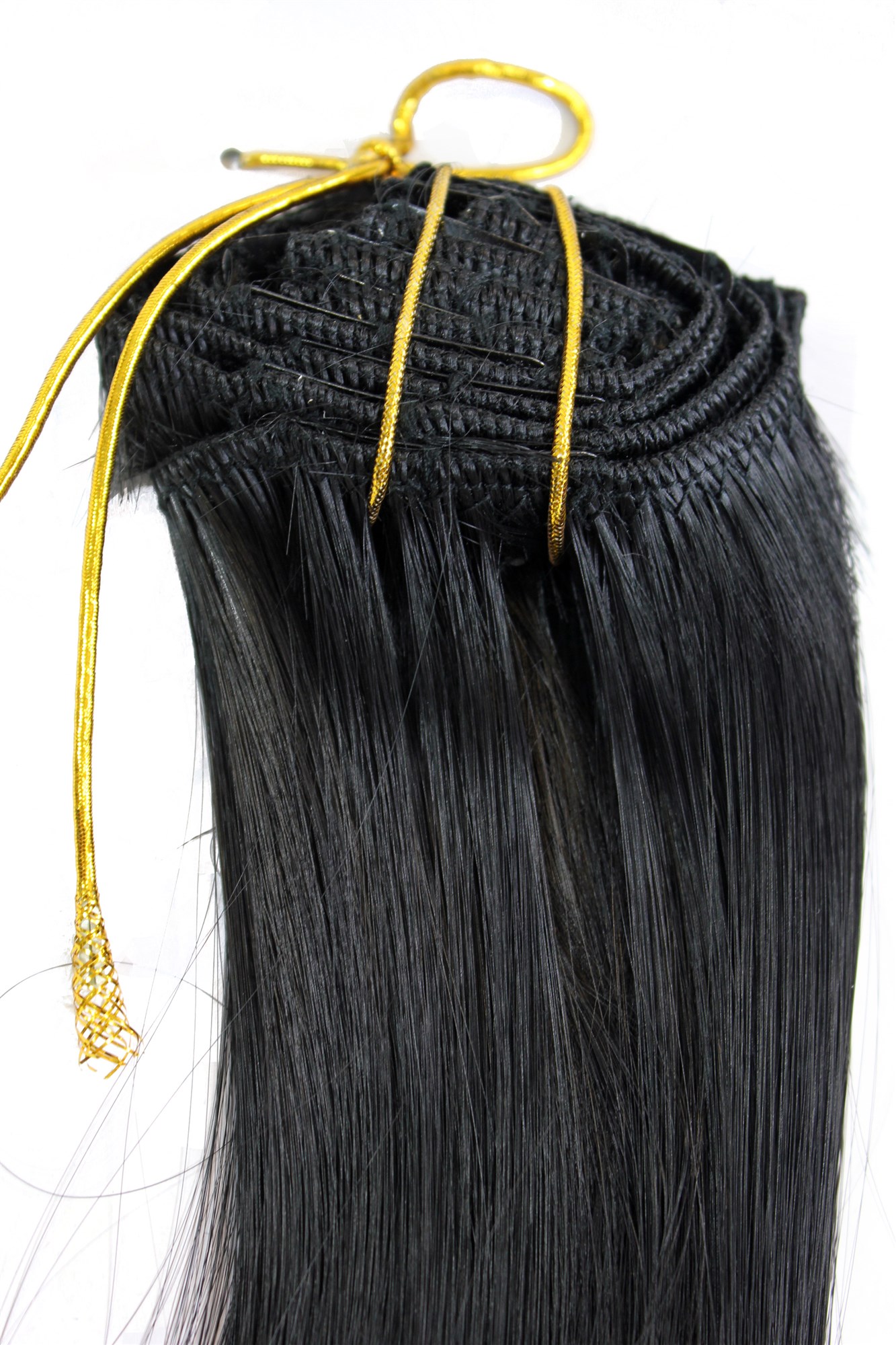 8-tlg Clip-in Komplett-Set Extensions Schwarz EX03-1, Vorderansicht, WIG ME UP: Ihr Perücken Online Shop glatte Extensions Schwarz 40 cm lang