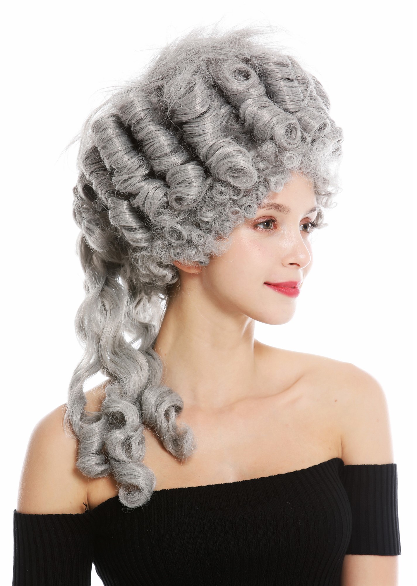 Women's wig historic baroque noble grey gray Marie Antoinette beehive 91029, front view, WIG ME UP: Your Perücken Online Shop Party Wig, Ladies, matte gray, curled, long