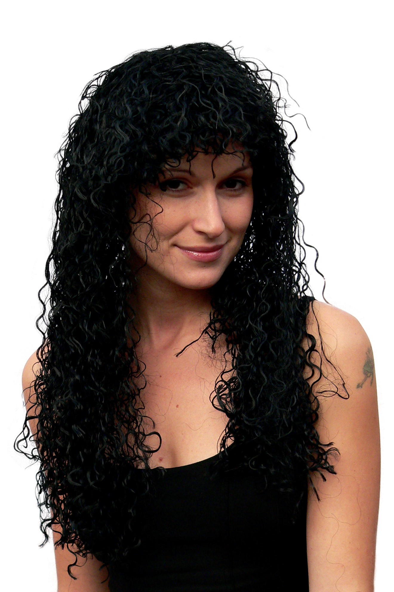 günstige Party Perücke, Perücke schwarz lang Locken Latina TH37-P103, Vorderansicht, WIG ME UP: Ihr Perücken Online Shop lockige Party Perücke schwarz lange Haare für Damen