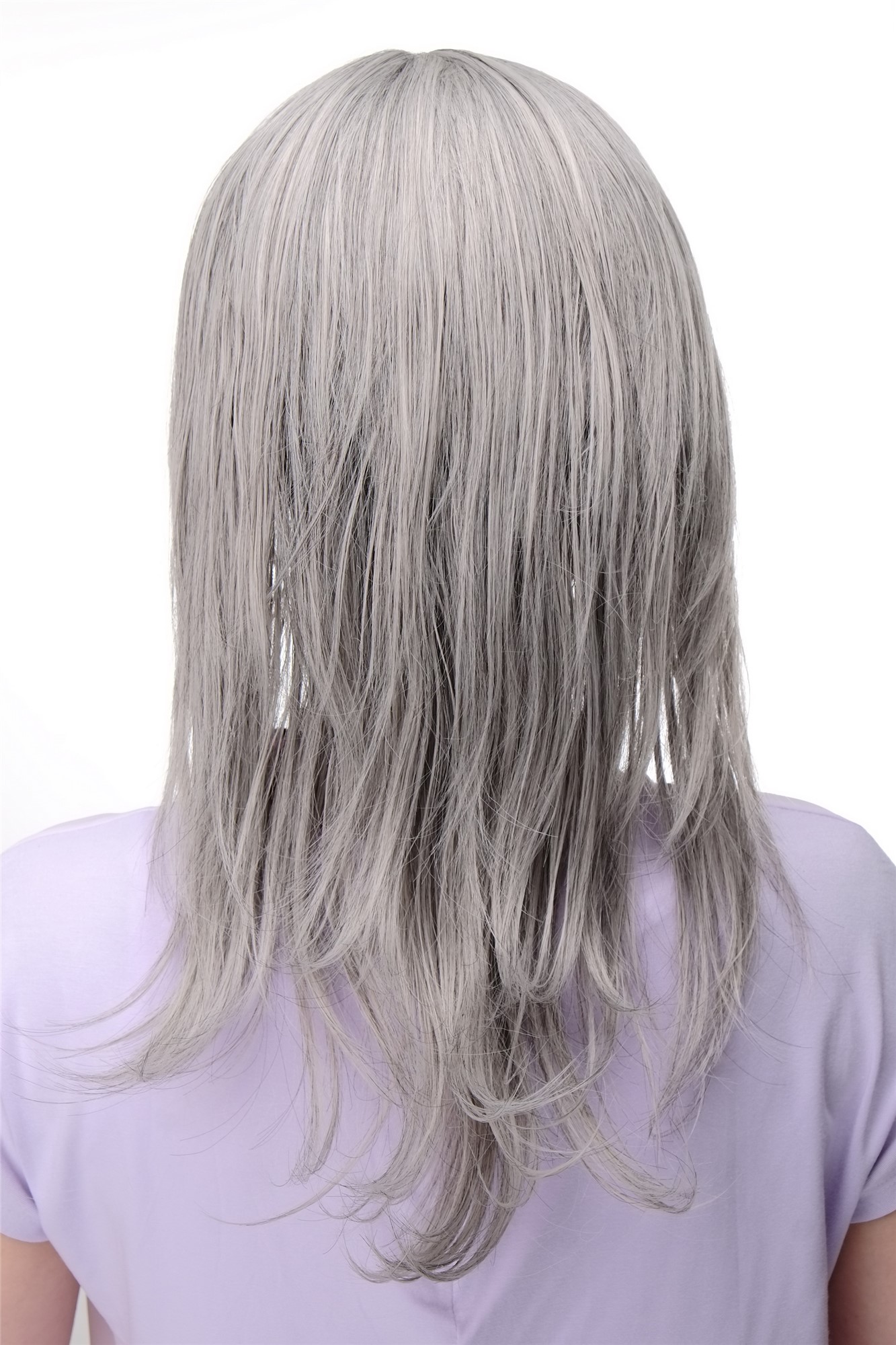 hochwertige Qualitätsperücken, Halblange Perücke glatt gestuftes Haar leichter Wetlook Grau 4038-51, Ansicht 4, WIG ME UP: Ihr Perücken Online Shop glatte Tressen-Perücke mit Kopfhaut-Imitat Grau lange Haare für Damen
