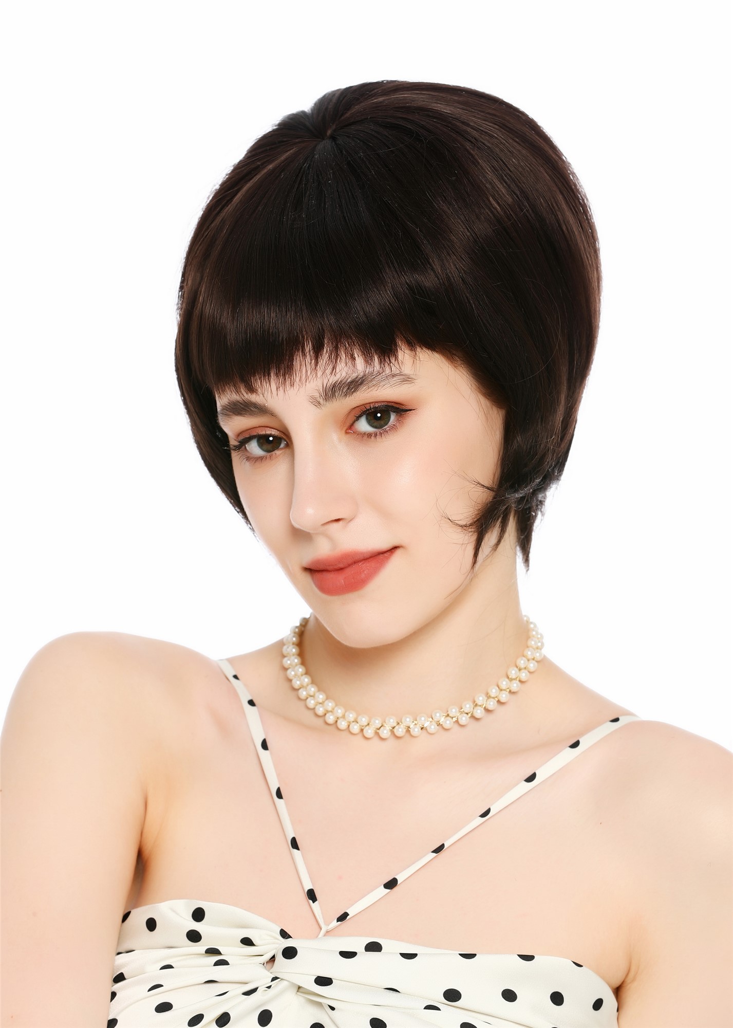 Perücke Damen Retro Vintage 50er 60er Beehive Turmfrisur hochtoupiert kurz Pony Braun VK-71-6