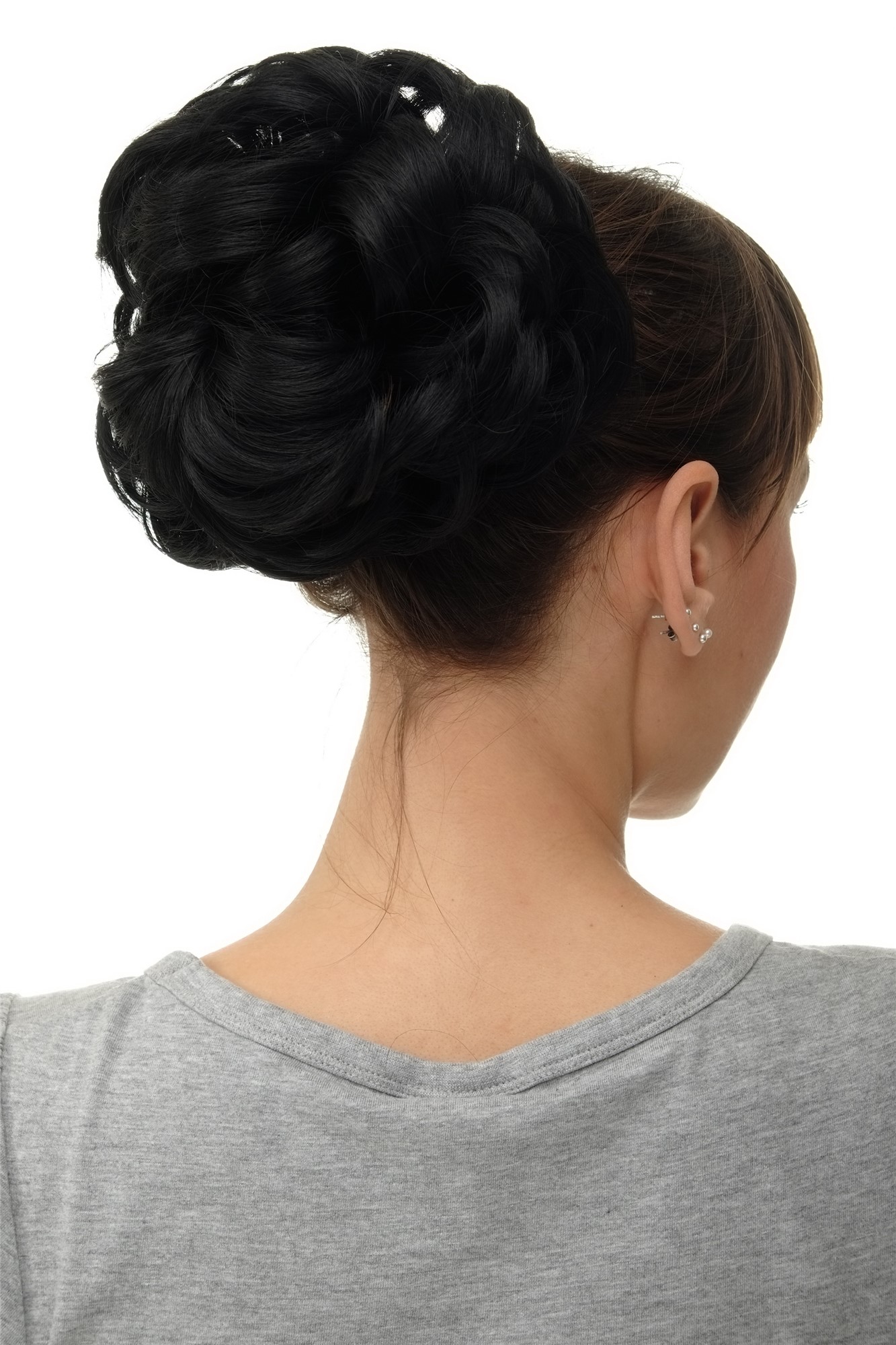 Haarteil Dutt Haarrose Buschig Samtschwarz Q840-1B, Vorderansicht, WIG ME UP: Ihr Perücken Online Shop lockiger Dutt Haarteil Samtschwarz