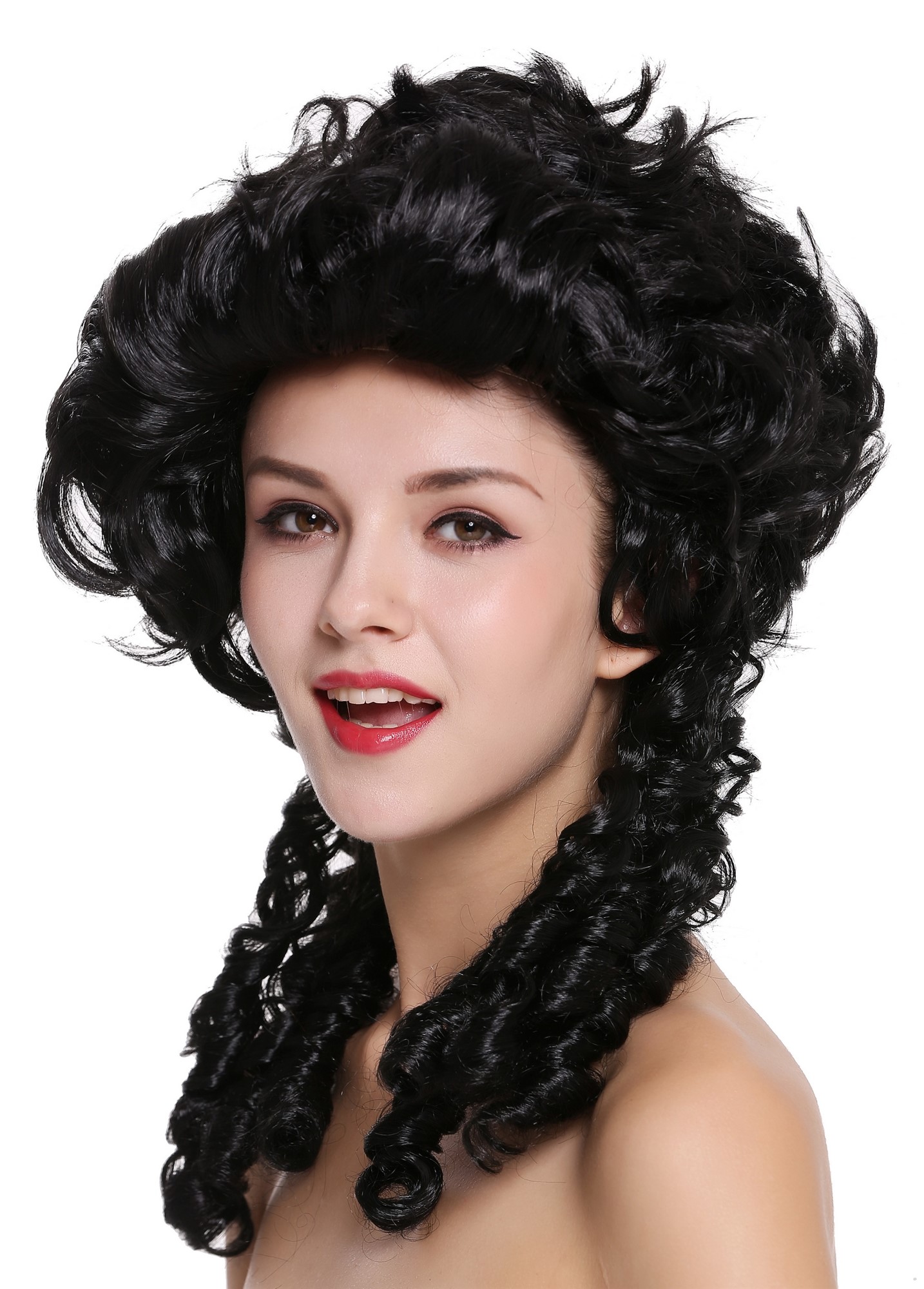 günstige Party Perücke, Perücke Barock Spirallocken Toupiert Schwarz DH1009-ZA103, Ansicht 3, WIG ME UP: Ihr Perücken Online Shop lockige Party Perücke Schwarz schulterlange Haare für Damen
