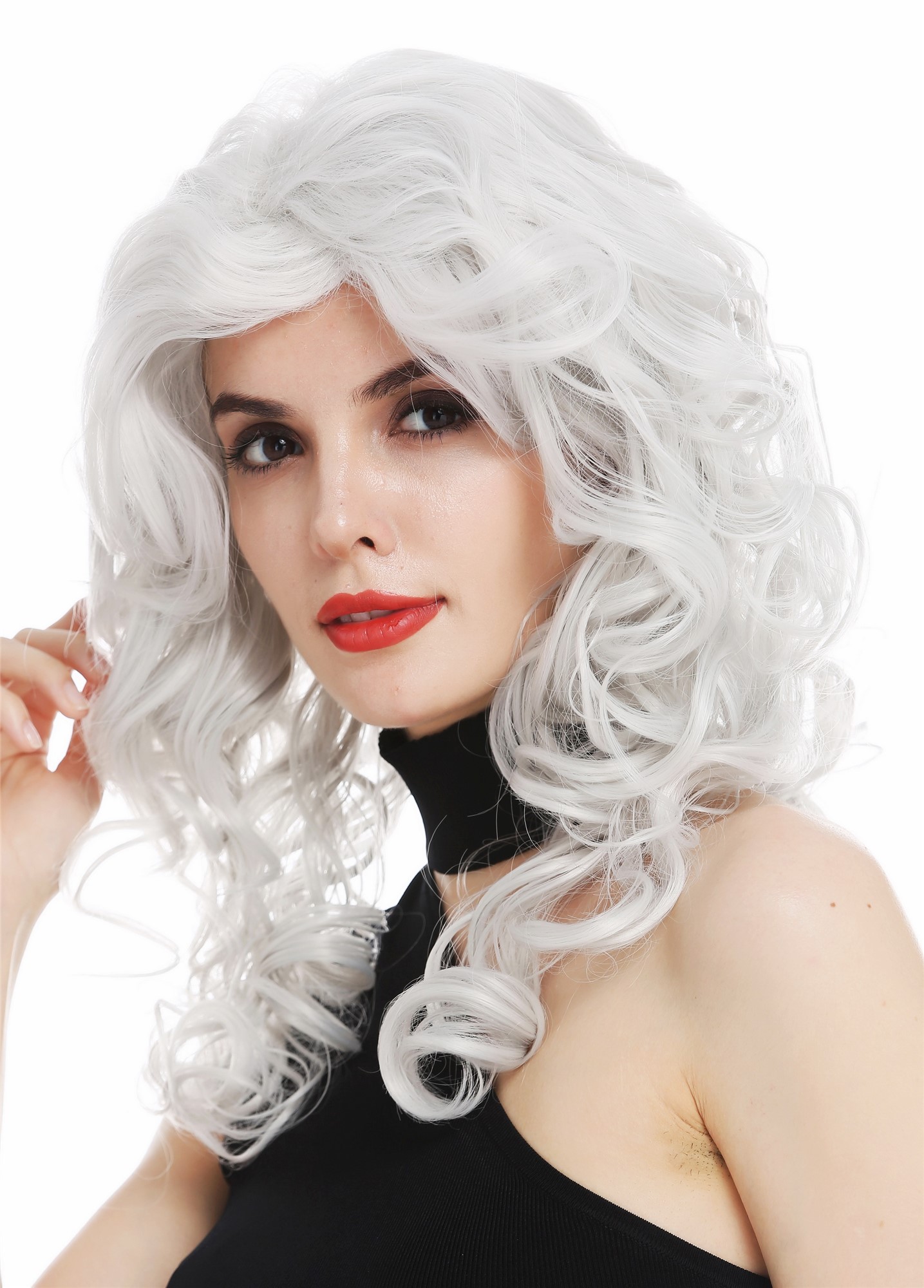 Lady wig long voluminous backcombed 80's pop diva light grey gray WL-3010, view 3, WIG ME UP: Your Perücken Online Shop Quality Wigs, Ladies, light gray, curled, shoulder-length