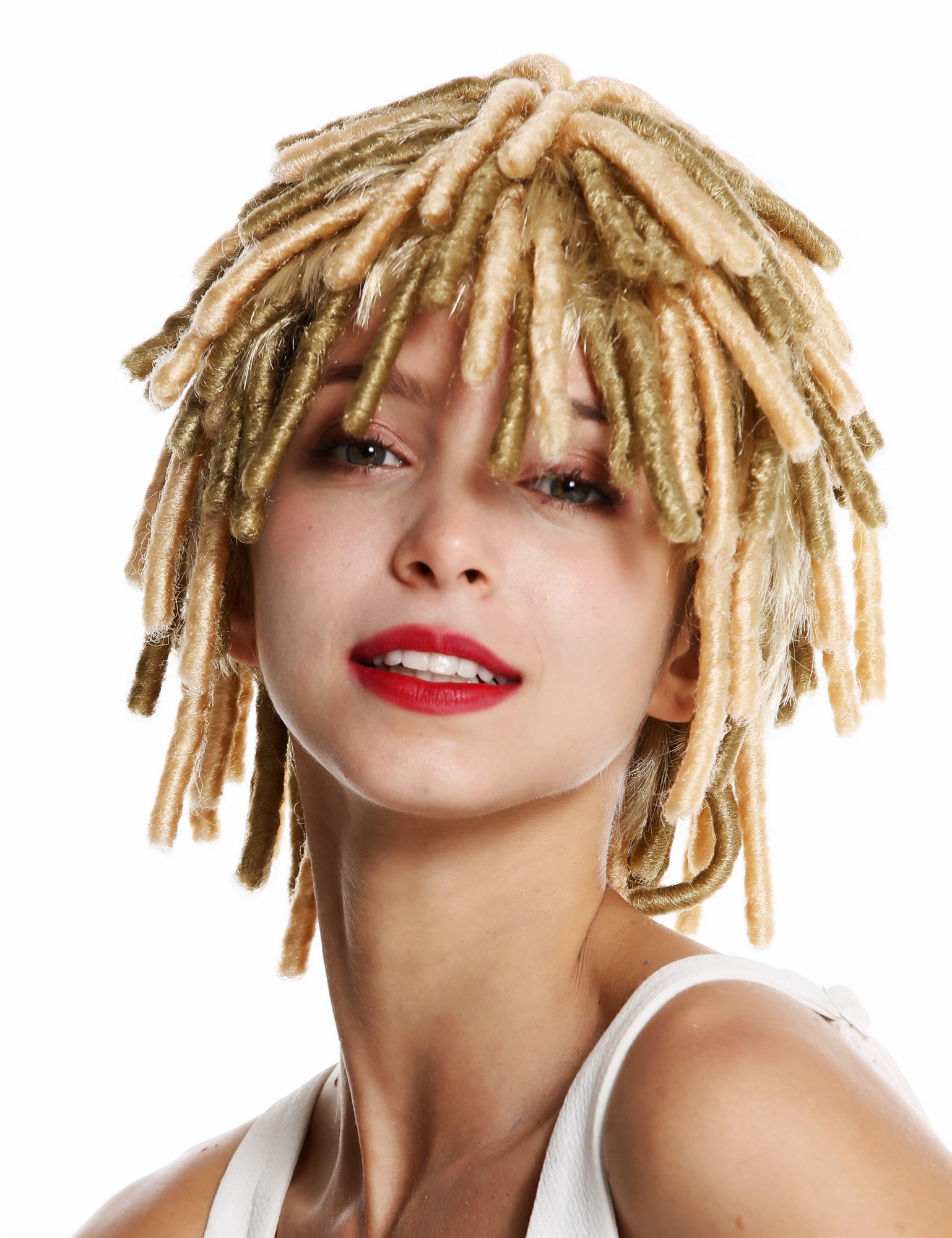 Party wig corkscrew curls afro short voluminous Rasta dreads light blonde DH1110, view 3, WIG ME UP: Your Perücken Online Shop Party Wig, Unisex, blond mix, curled, short