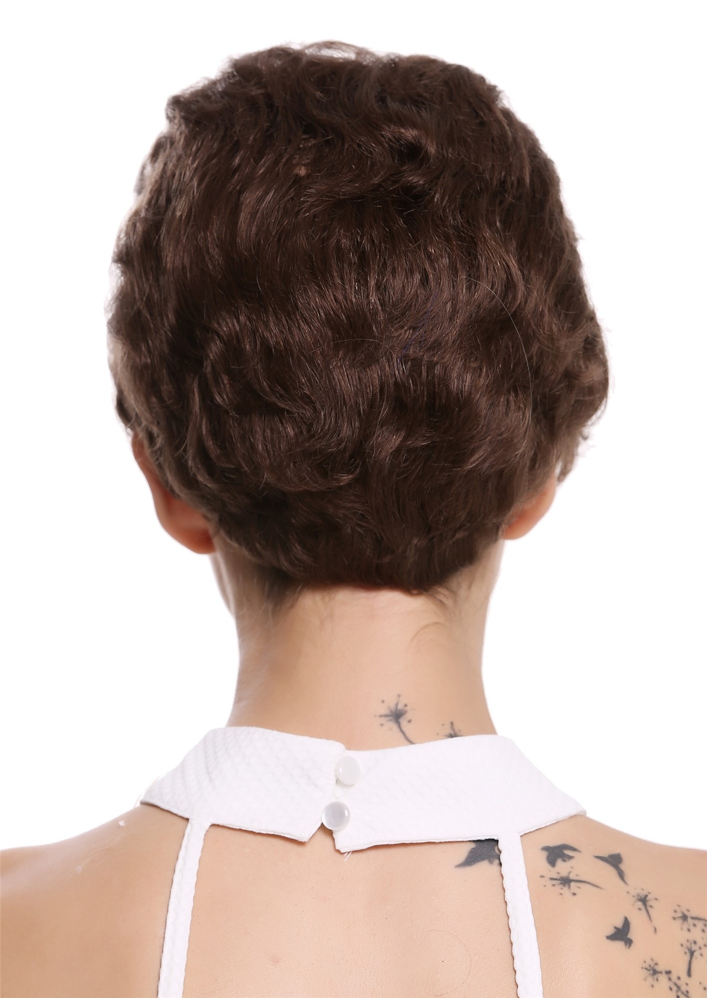 hochwertige Qualitätsperücken, Perücke Echthaar Herren Damen kurz Tolle Braun B-HH-12-8, Ansicht 4, WIG ME UP: Ihr Perücken Online Shop wellige Tressen-Perücke mit Klebeflächen 100% Echthaar Mittel-Aschbraun kurze Haare für Unisex