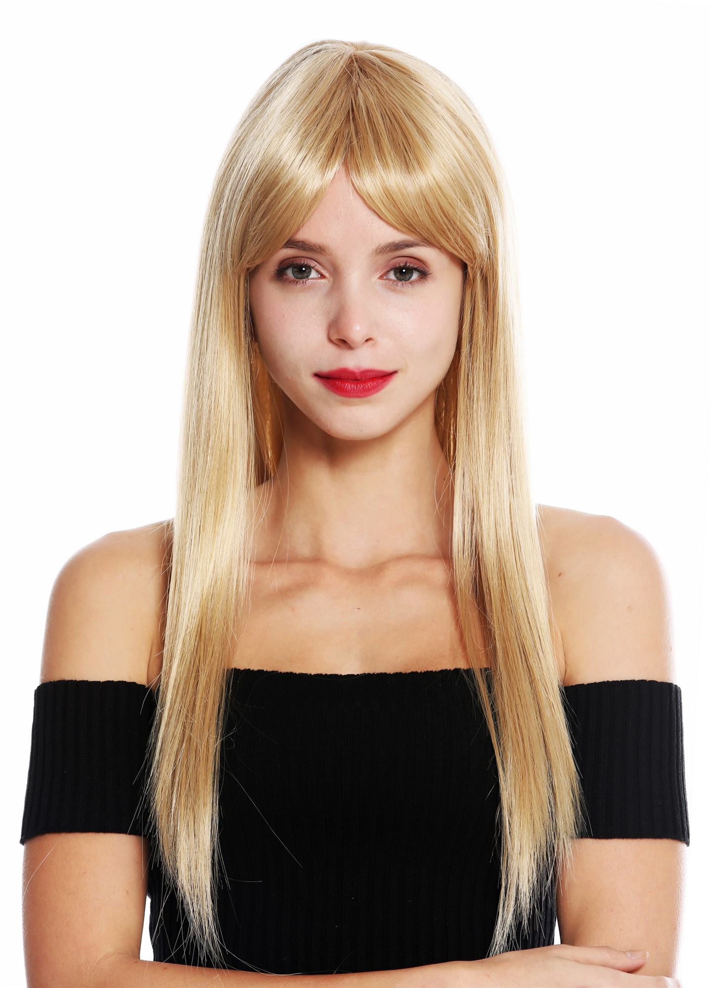 Women's wig long sleek straight long fringe parted golden blonde VK-8, front view, WIG ME UP: Your Perücken Online Shop Quality Wigs, Ladies, golden blonde, straight, long