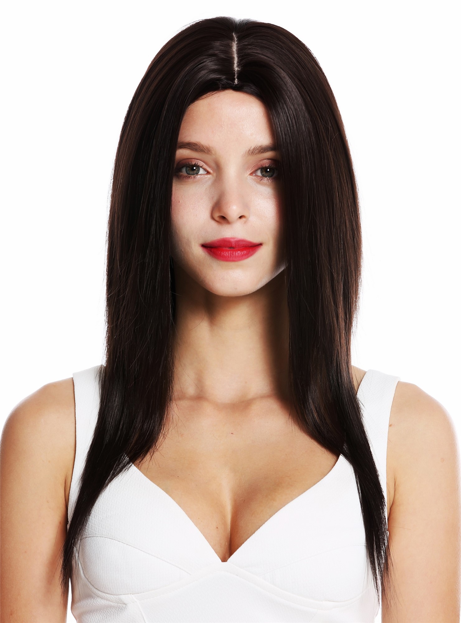Women's wig lady wig long sleek layered middle parting dark brown VK-34, view 2, WIG ME UP: Your Perücken Online Shop Quality Wigs, Ladies, dark brown, straight, long