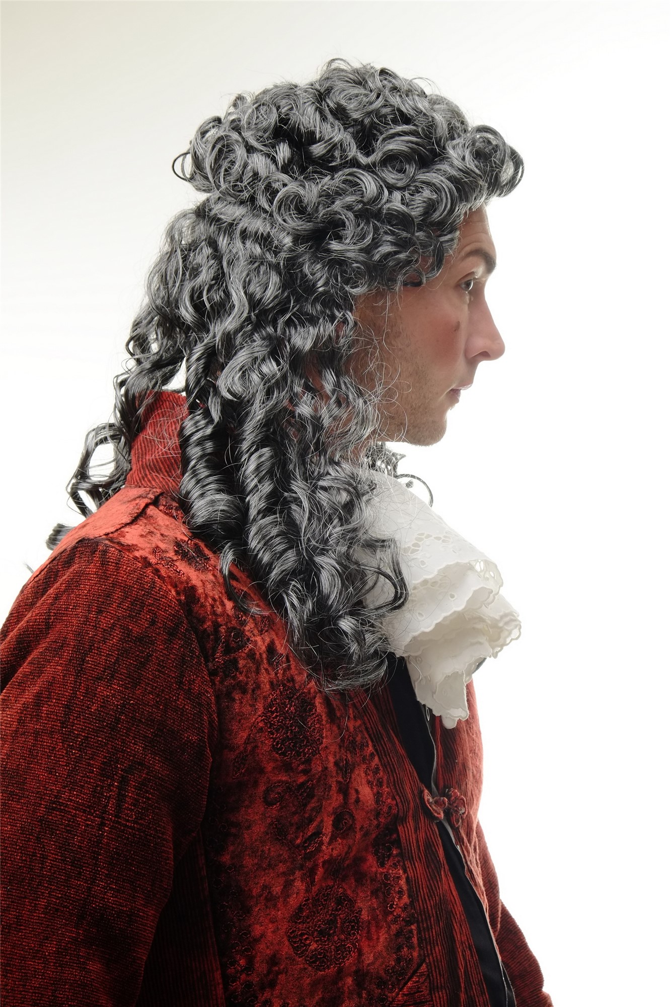 günstige Party Perücke, Perücke Vokuhila Proll Barock Edelmann Vampir Grau 68838-P103/68, Ansicht 3, WIG ME UP: Ihr Perücken Online Shop lockige Party Perücke Grau lange Haare Unisex