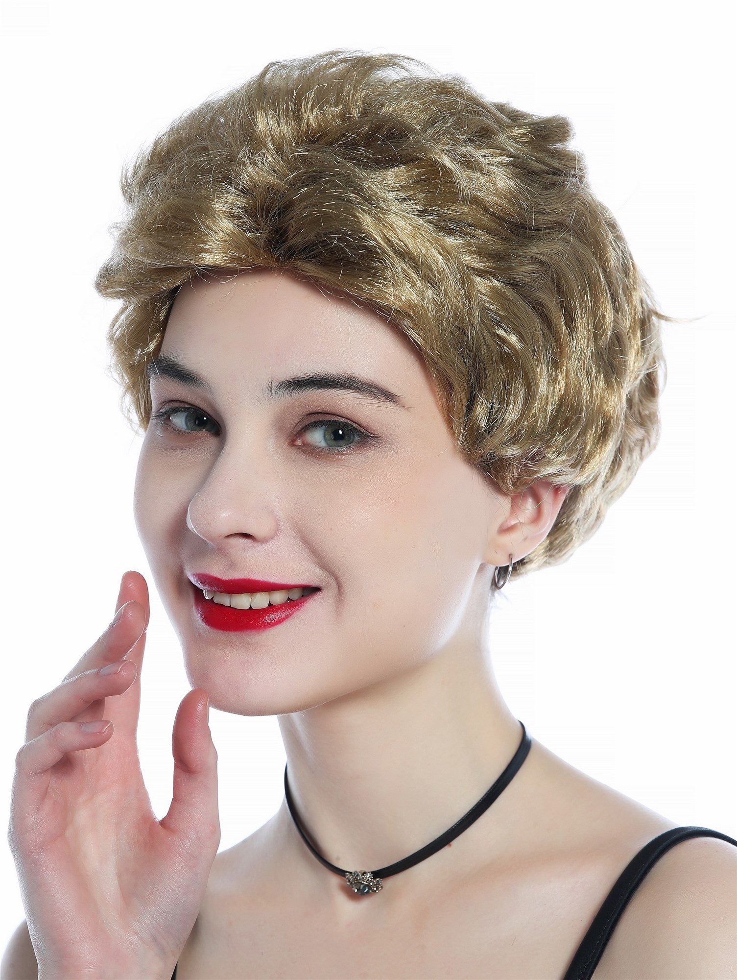 günstige Party Perücke, Perücke kurz wellig gewellt blond 215220-FR61B-6, Ansicht 2, WIG ME UP: Ihr Perücken Online Shop wellige Party Perücke Goldblond kurze Haare für Damen