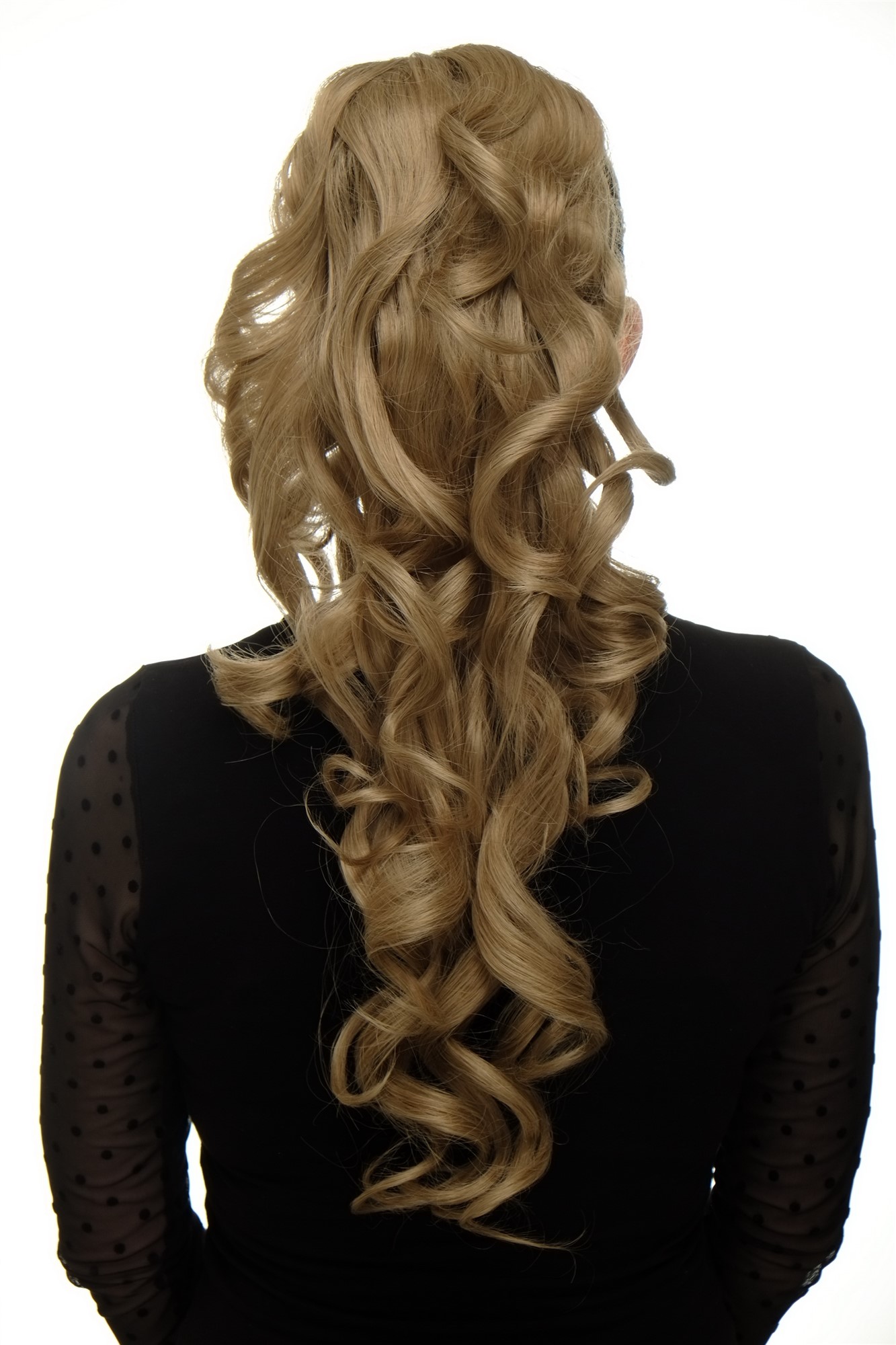 Ponytail combs & elastic string curly voluminous very long light ash blond WK03, front view, WIG ME UP: Your Perücken Online Shop Ponytails, light ash blonde, curled, long