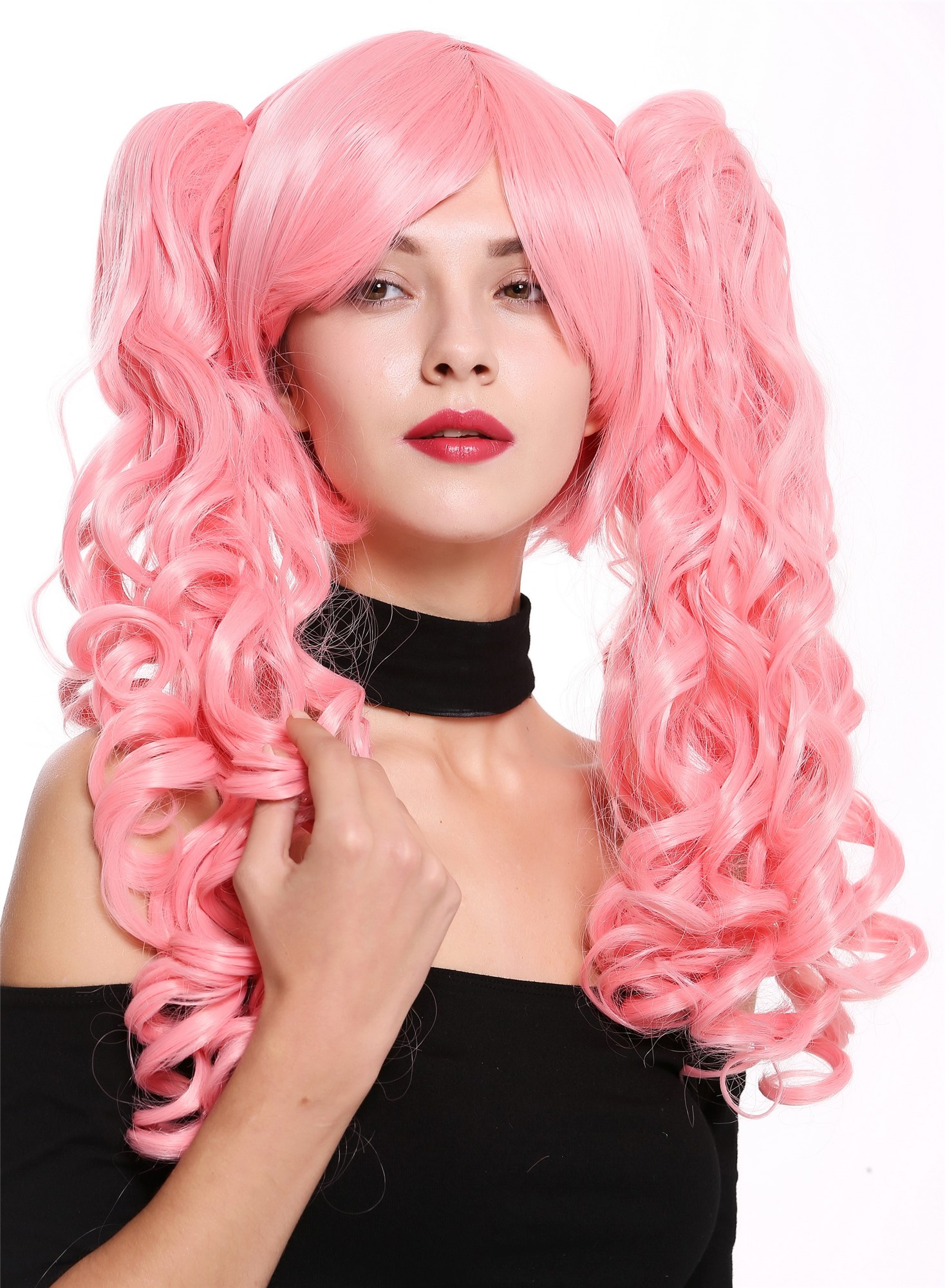 hochwertige Qualitätsperücken, Perücke Rosa lange Zöpfe Cosplay YZF-7026A+A-TF1632, Ansicht 2, WIG ME UP: Ihr Perücken Online Shop lockige Tressen-Perücke Hellrosa schulterlange Haare für Damen
