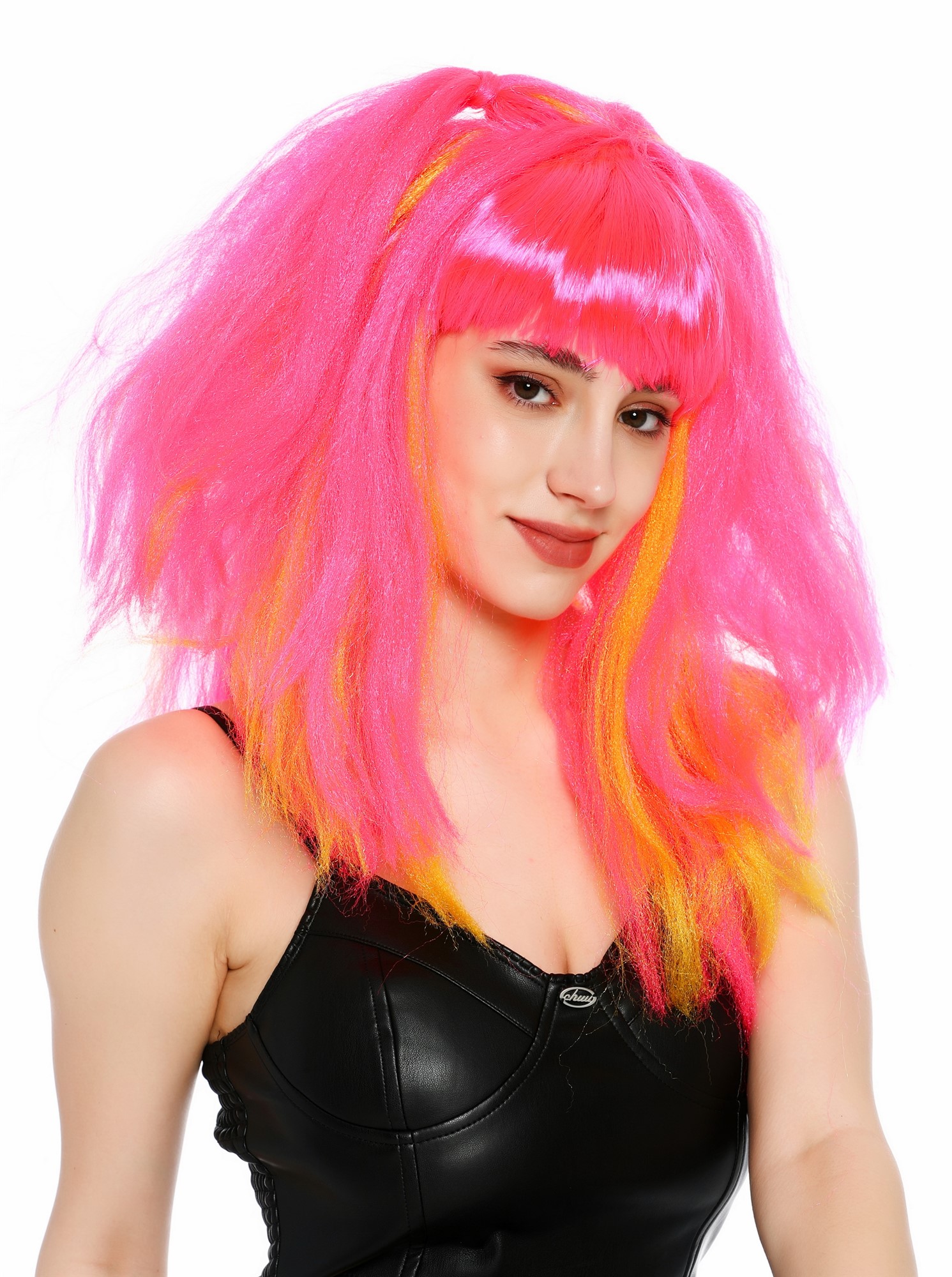 wellige Party-Perücke Rosa-Gelb-Mix 60 cm lange Perücke für Damen