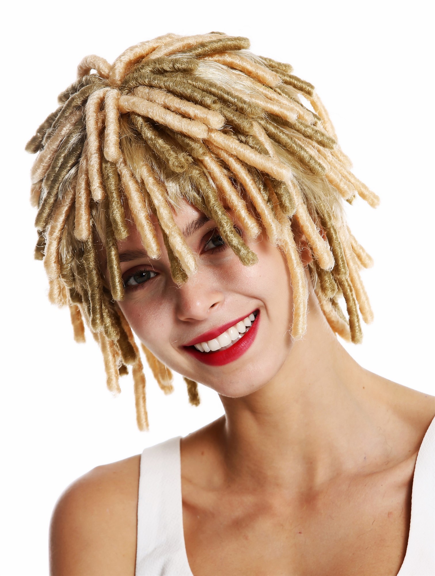 Party wig corkscrew curls afro short voluminous Rasta dreads light blonde DH1110, view 2, WIG ME UP: Your Perücken Online Shop Party Wig, Unisex, blond mix, curled, short