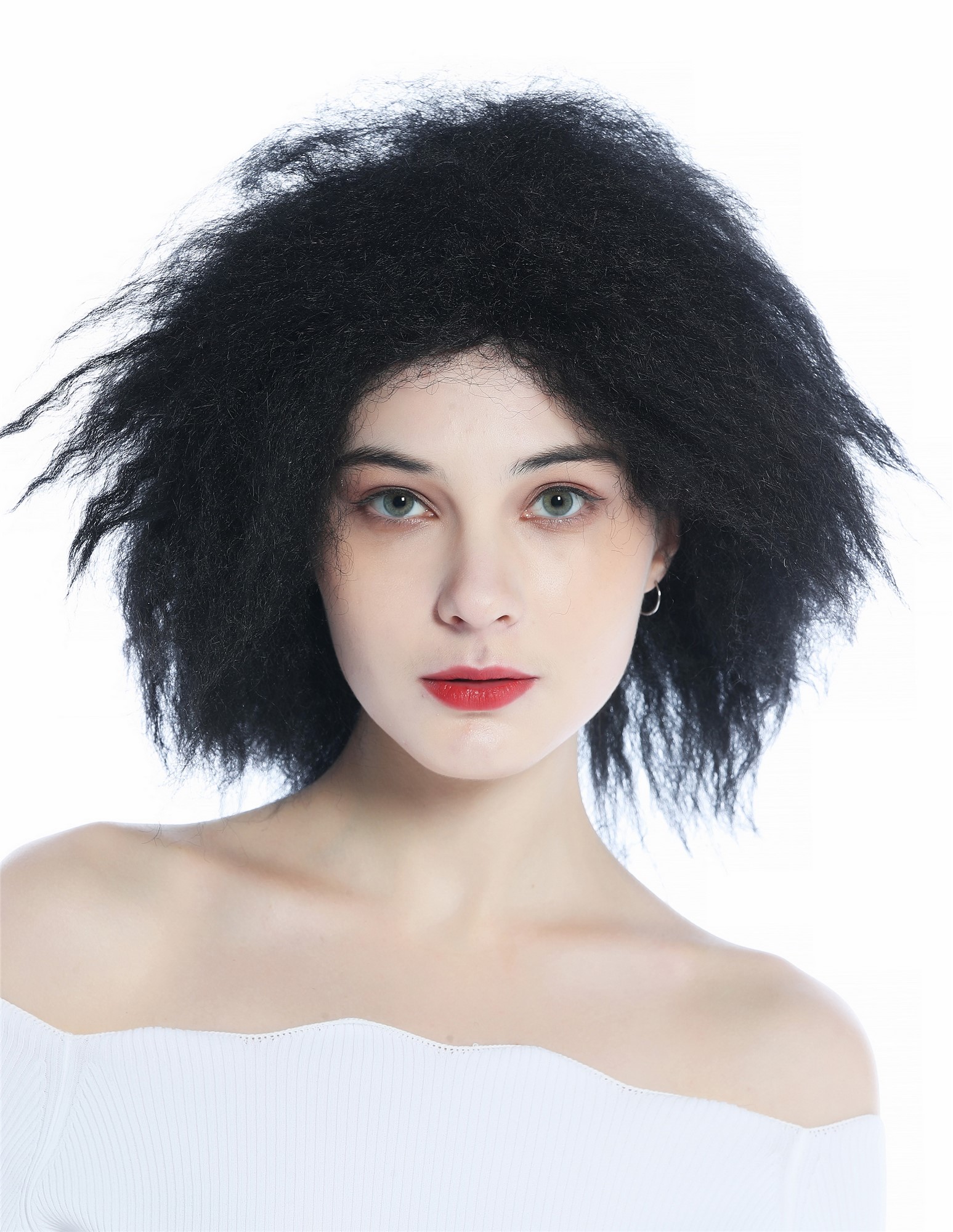 hochwertige Qualitätsperücken, Perücke unisex wild voluminös gekreppt Locken Krepplocken schwarz ZM-1020-1B, Vorderansicht, WIG ME UP: Ihr Perücken Online Shop wellige Tressen-Perücke Samtschwarz schulterlange Haare für Unisex