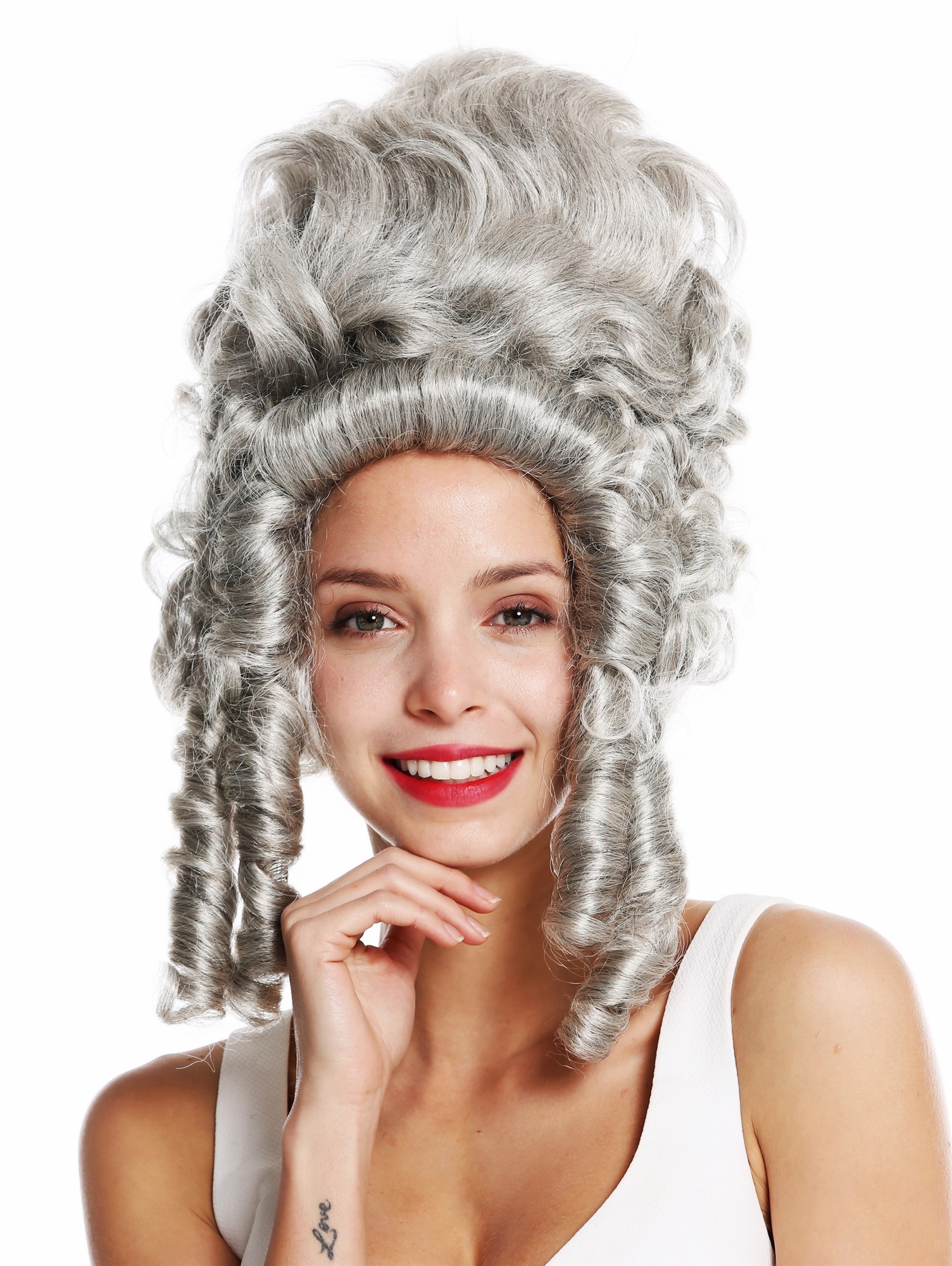 Quality Wigs, Ladies, silver-gray-black mix, curled, shoulder-length