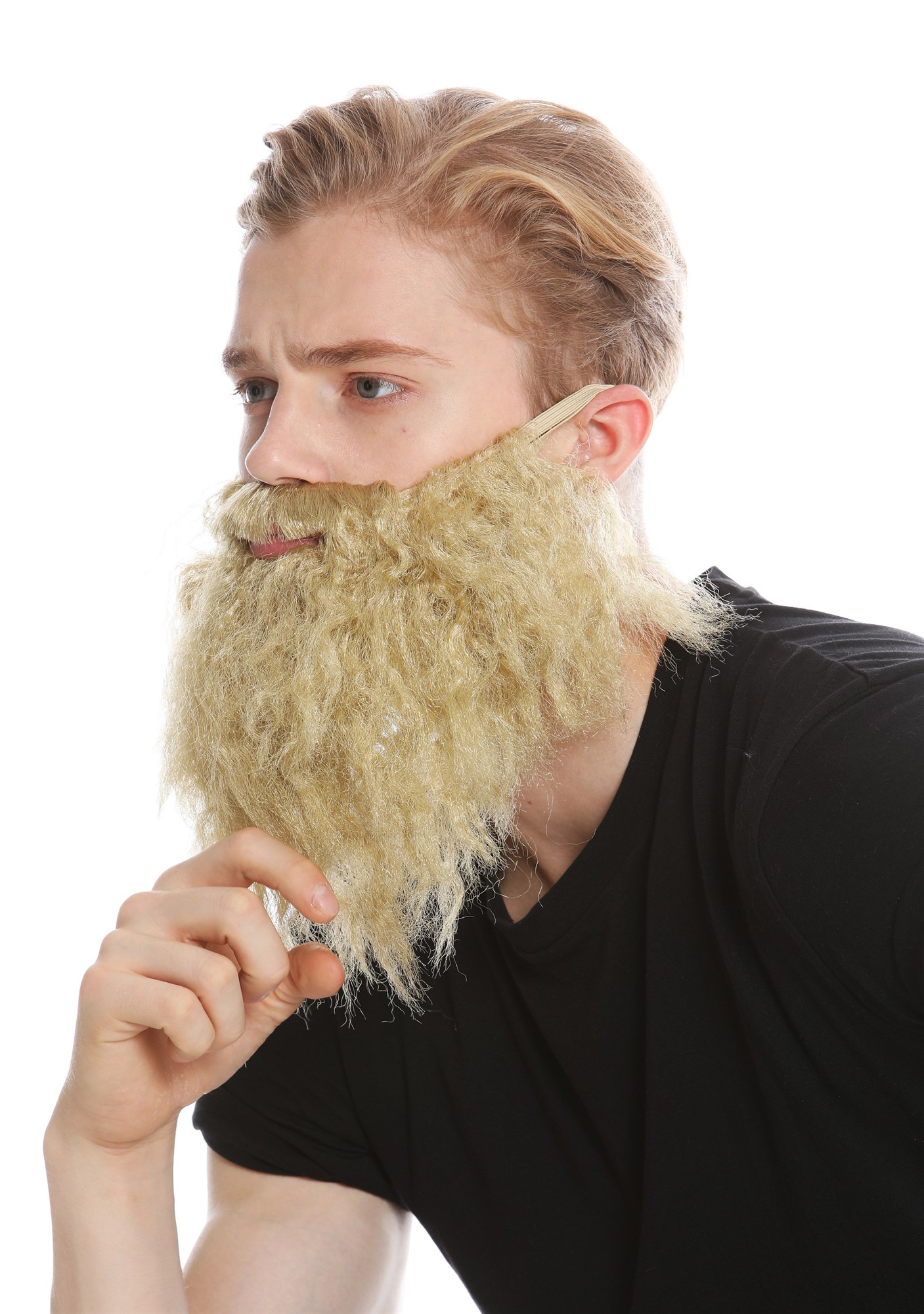 Fake beard blonde carnival Halloween Hipster bandit robber Prophet Moses 9537B, front view, WIG ME UP: Your Perücken Online Shop Party Wig, Men, light blonde, wavy, shoulder-length