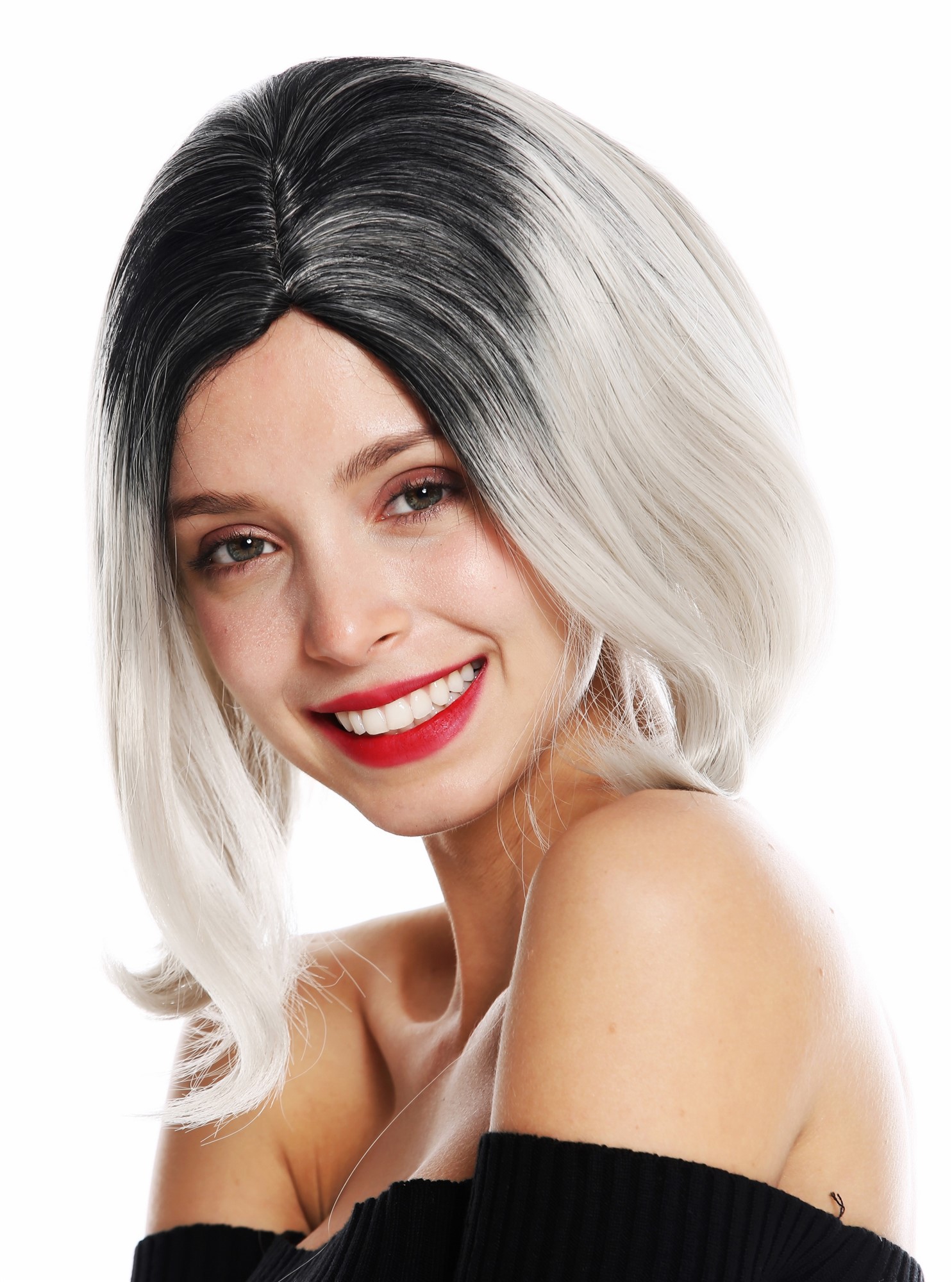 Women's wig short bob long bob middle parting ombre black grey GFW3131A, view 3, WIG ME UP: Your Perücken Online Shop Quality Wigs, Ladies, gray-black mix, straight, short
