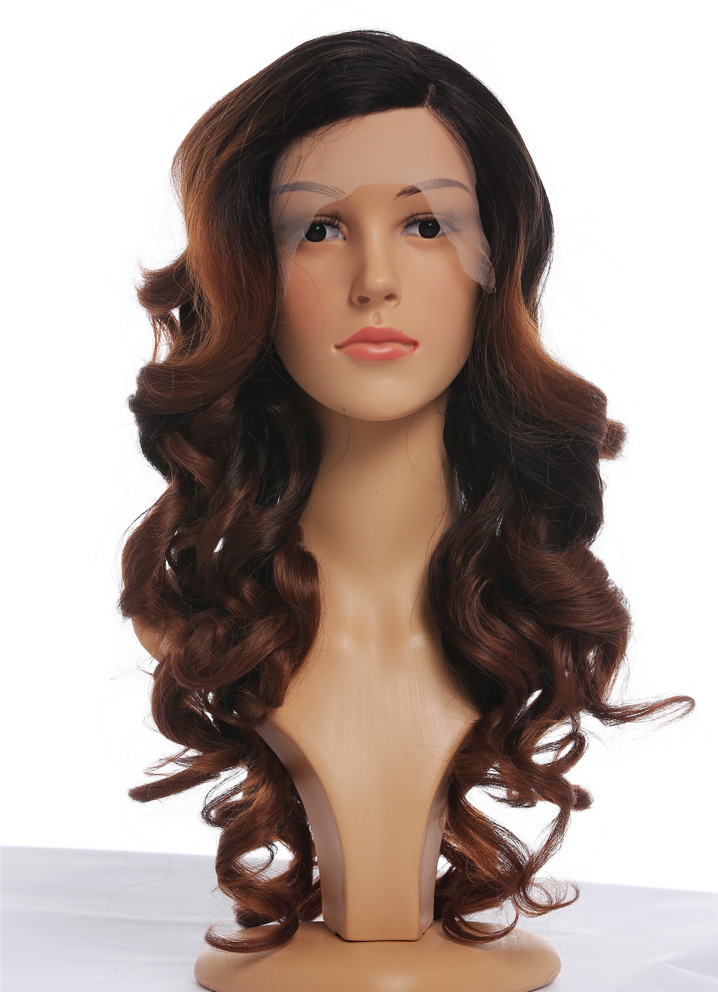 hochwertige Qualitätsperücken, Perücke Lacefront lang Korkenzieher Locken Schwarz Kupferbraun Ombre Balayage DW-2163-LF-30YS2, Ansicht 8, WIG ME UP: Ihr Perücken Online Shop lockige Tressen-Perücke mit Front-Lace Schwarz-Braun-Mix lange Haare für Damen