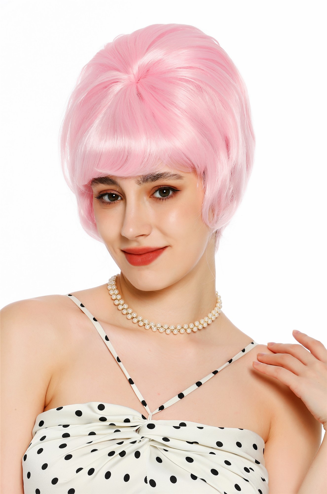 Perücke Damen Retro 50er 60er Beehive hochtoupiert kurz Pony Rosa Pink VK-65-lightpink