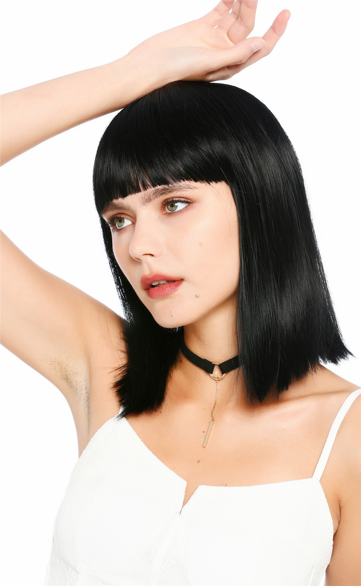 glatte Party-Perücke Tiefschwarz 35 cm lange Perücke für Damen