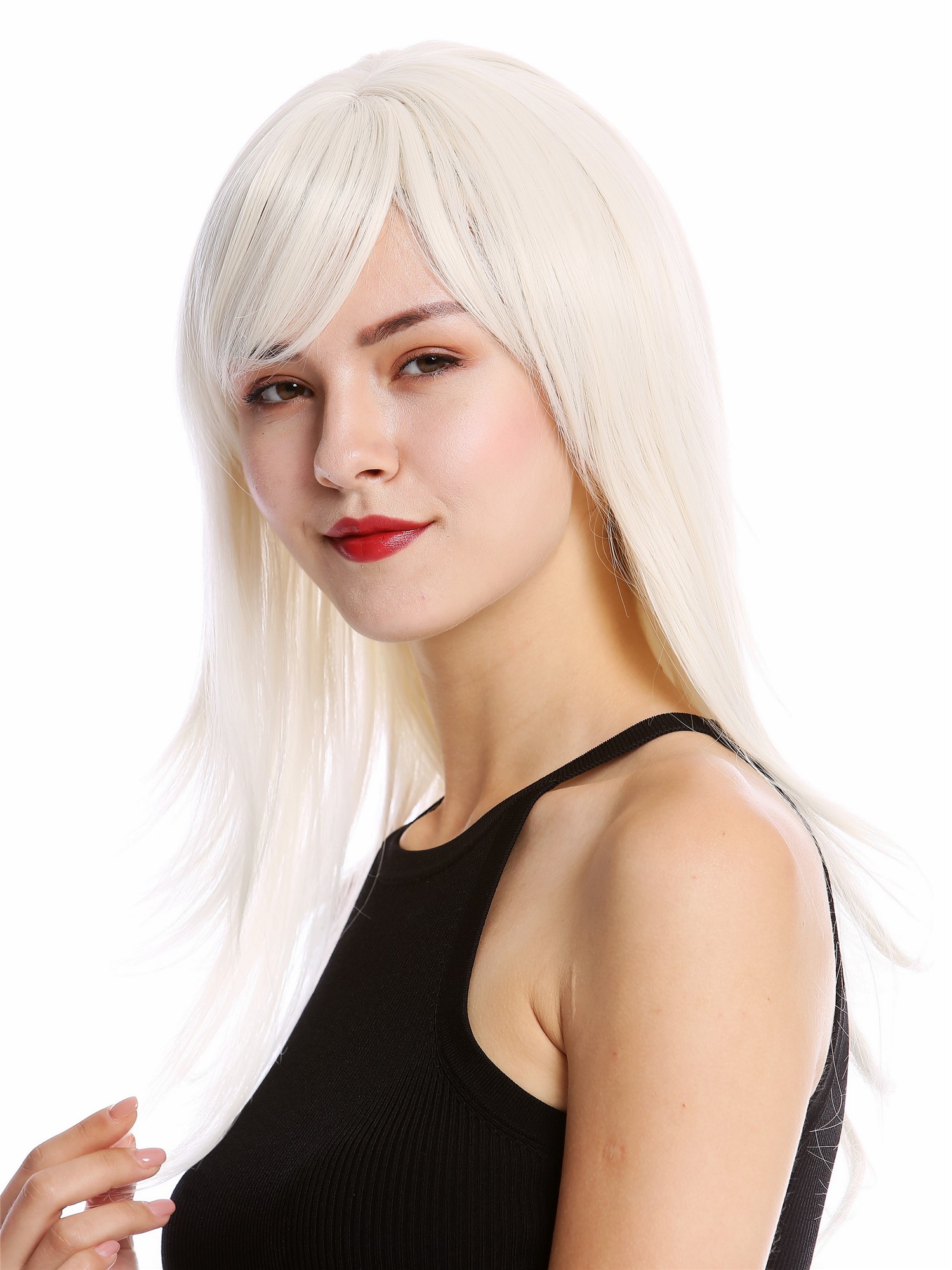 hochwertige Qualitätsperücken, Perücke lang leicht wellig Pony gestuft weißblond GFW242-60, Ansicht 3, WIG ME UP: Ihr Perücken Online Shop wellige Tressen-Perücke mit Kopfhaut-Imitat Perlblond lange Haare für Damen