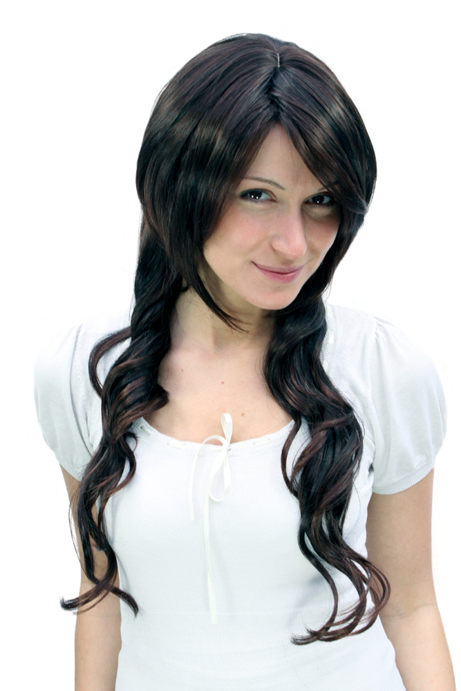 wellige Tressen-Perücke mit Kopfhaut-Imitat Braun lange Haare für Damen