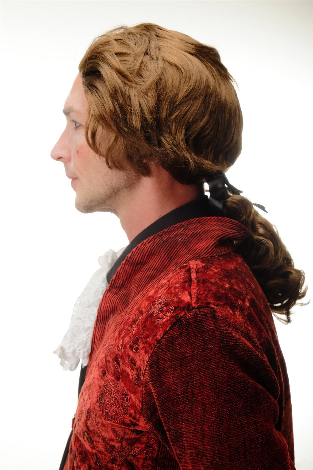 günstige Party Perücke, Herren Perücke Barock Edelmann Zopf hellbraun 4287-P6, Ansicht 3, WIG ME UP: Ihr Perücken Online Shop wellige Party Perücke Braun schulterlange Haare für Herren