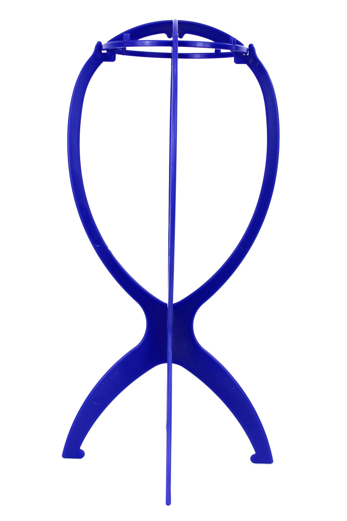 Plastic wig stand, wig display and hold, blue M17, front view, WIG ME UP: Your Perücken Online Shop Mannequin Heads
