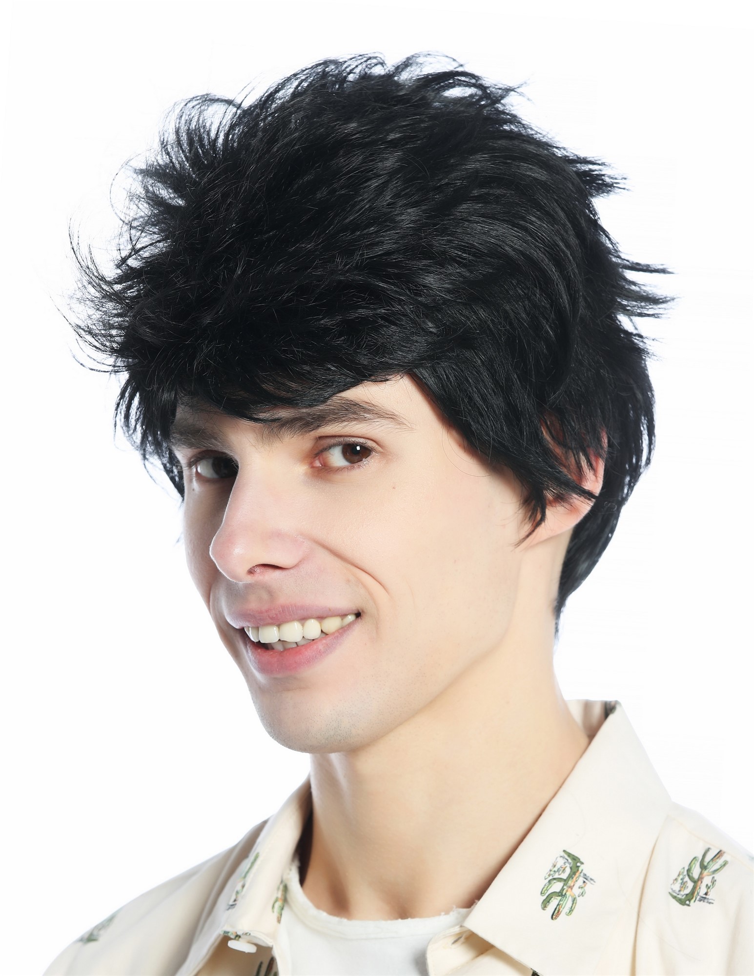Wig Men Women unisex short wild unkempt 80s retro style velvet black M-252A, view 2, WIG ME UP: Your Perücken Online Shop Quality Wigs, Unisex, velvet black, straight, short