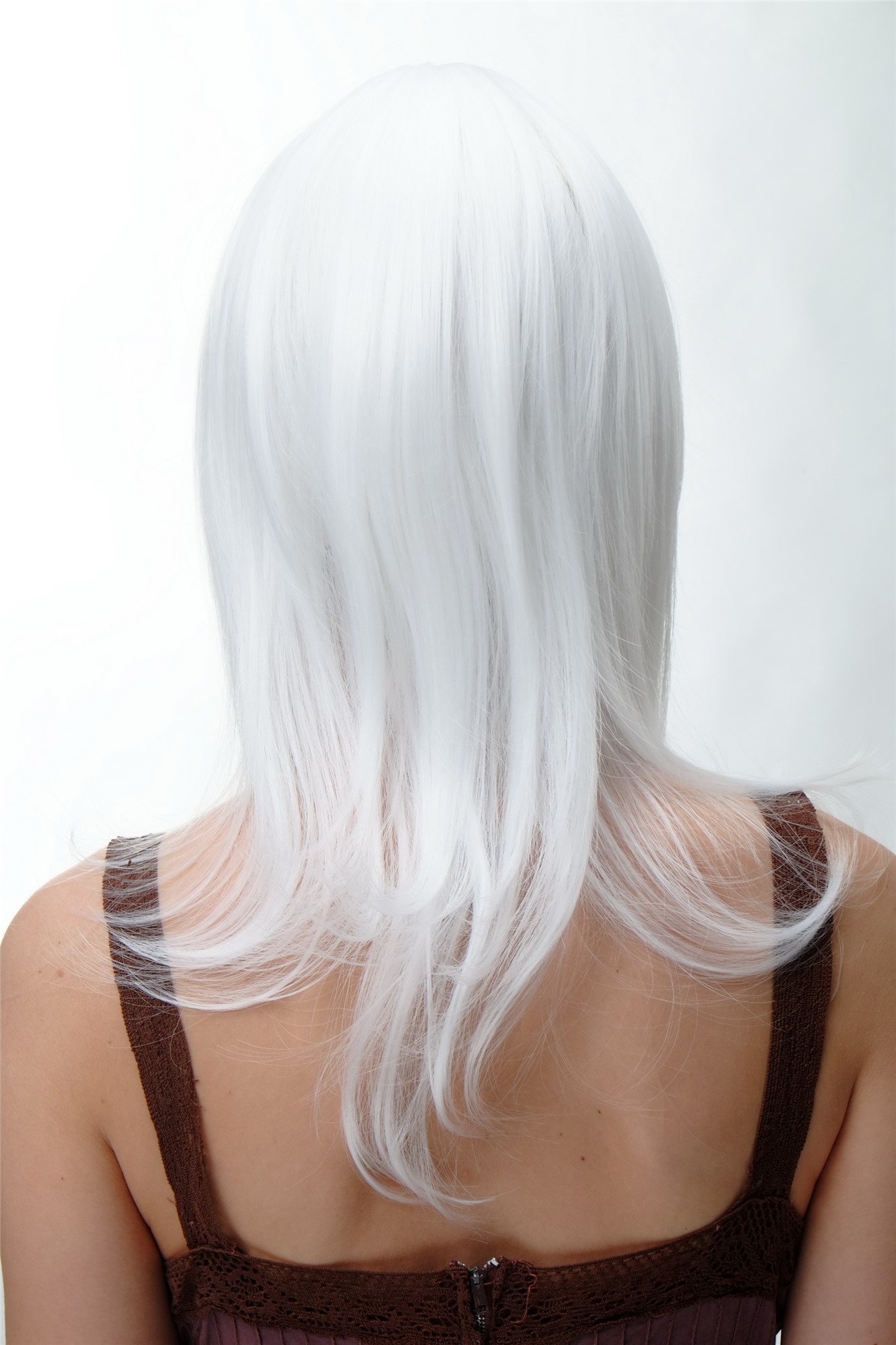 hochwertige Qualitätsperücken, Damen Perücke halblange glatte Haare weiß Cosplay 3240-1001, Ansicht 4, WIG ME UP: Ihr Perücken Online Shop glatte Tressen-Perücke mit Kopfhaut-Imitat Blütenweiß lange Haare für Damen