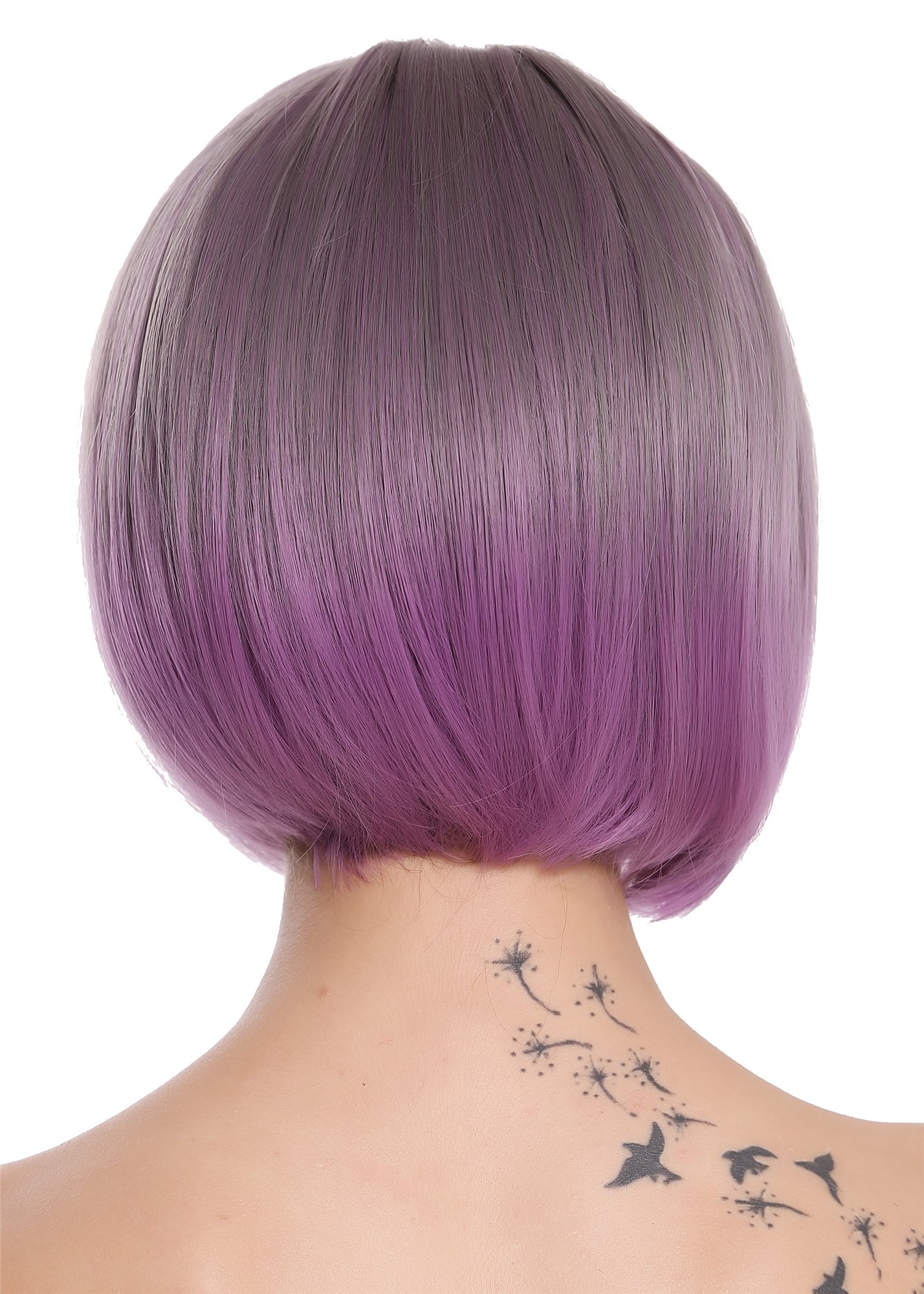 hochwertige Qualitätsperücken, Perücke kurz Bob Pony Grau Lila Violett H1808-10AT366, Ansicht 4, WIG ME UP: Ihr Perücken Online Shop glatte Tressen-Perücke mit Kopfhaut-Imitat Aschgrau-Indigoviolett-Mix kurze Haare für Damen
