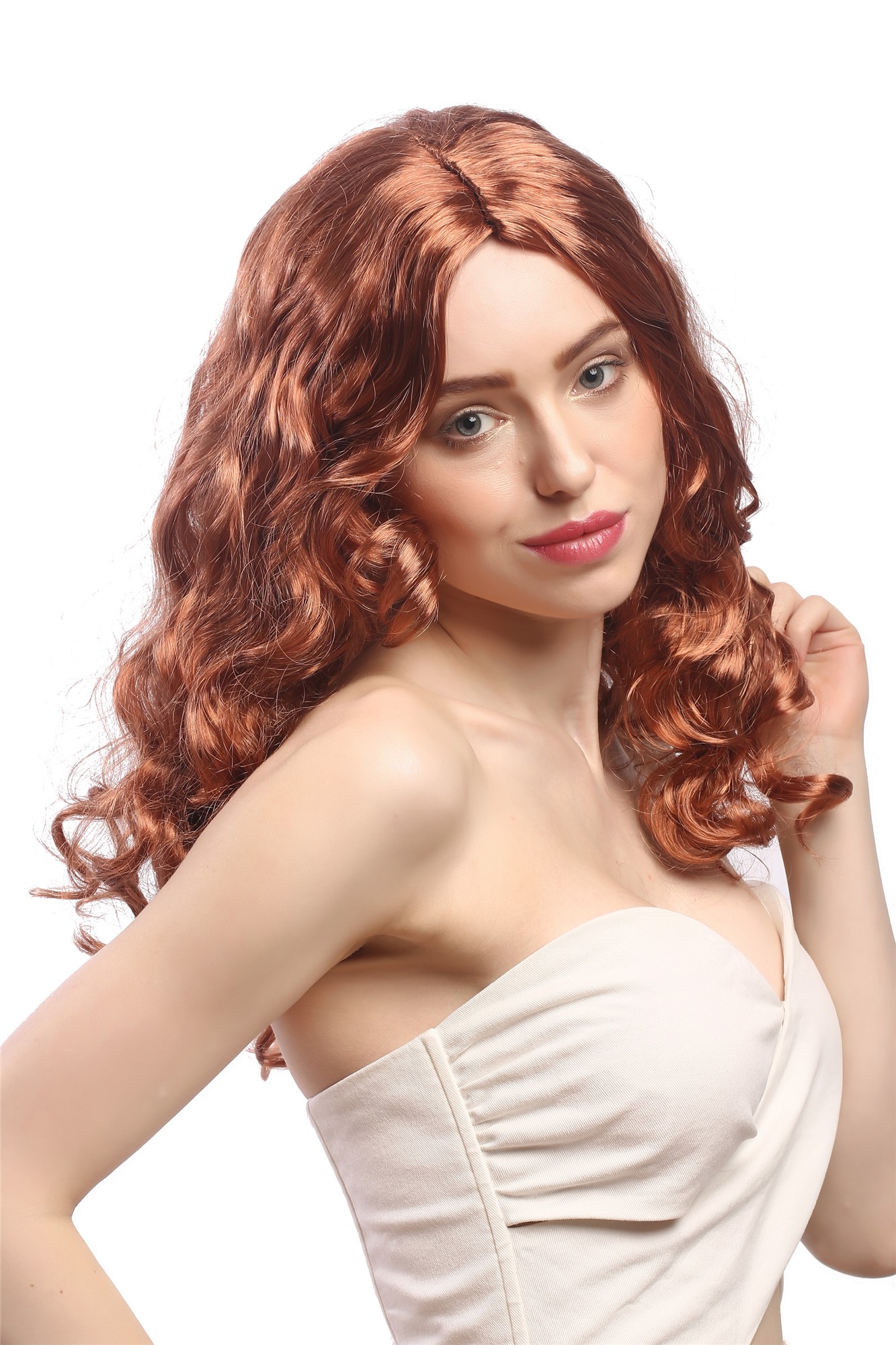 SAR065-P130 Lady Party Wig Halloween long wavy to curly voluminous middle-parting coppery red 20", view 4, WIG ME UP: Your Perücken Online Shop Party Wig, Ladies, Red, wavy, long