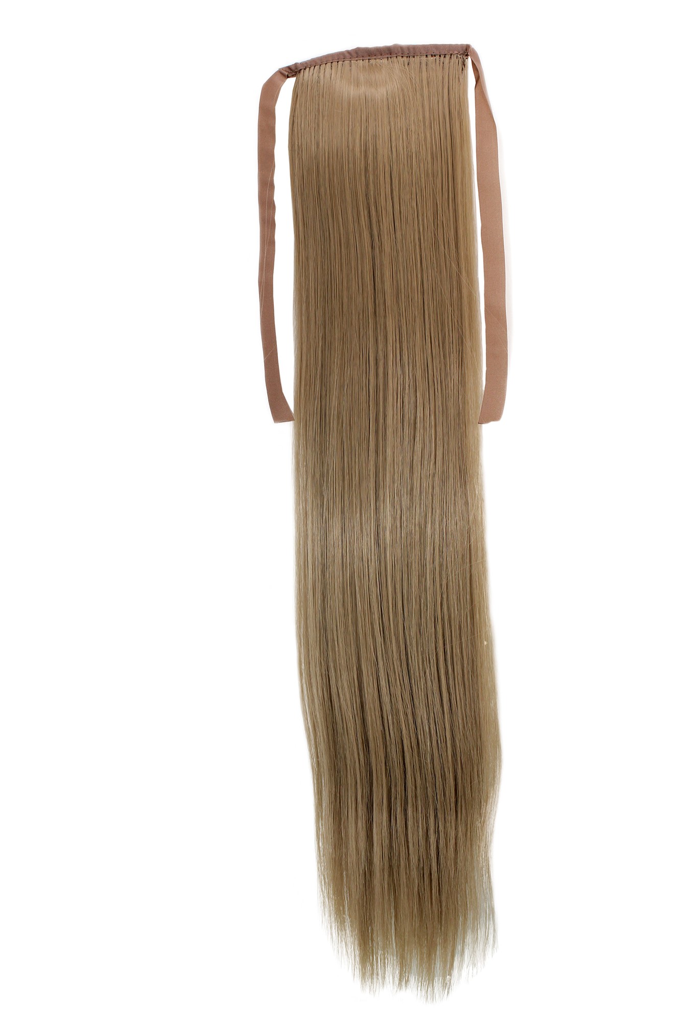 YZF-TS18-16 Hairpiece Pontail Pigtail extension slim light straight comb and ribbon dark ash blond 18", front view, WIG ME UP: Your Perücken Online Shop Ponytails, ash blonde, straight, shoulder-length