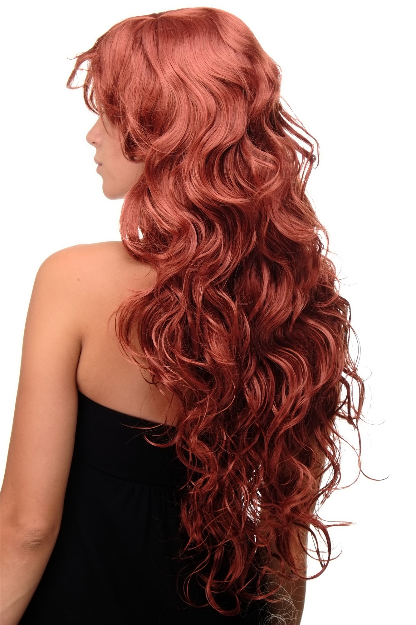 hochwertige Qualitätsperücken, Damen Perücke Dunkel-Kupferrot sehr lang voluminös 9669EL-135, Ansicht 2, WIG ME UP: Ihr Perücken Online Shop wellige Tressen-Perücke mit Kopfhaut-Imitat Dunkel-Kupferrot lange Haare für Damen